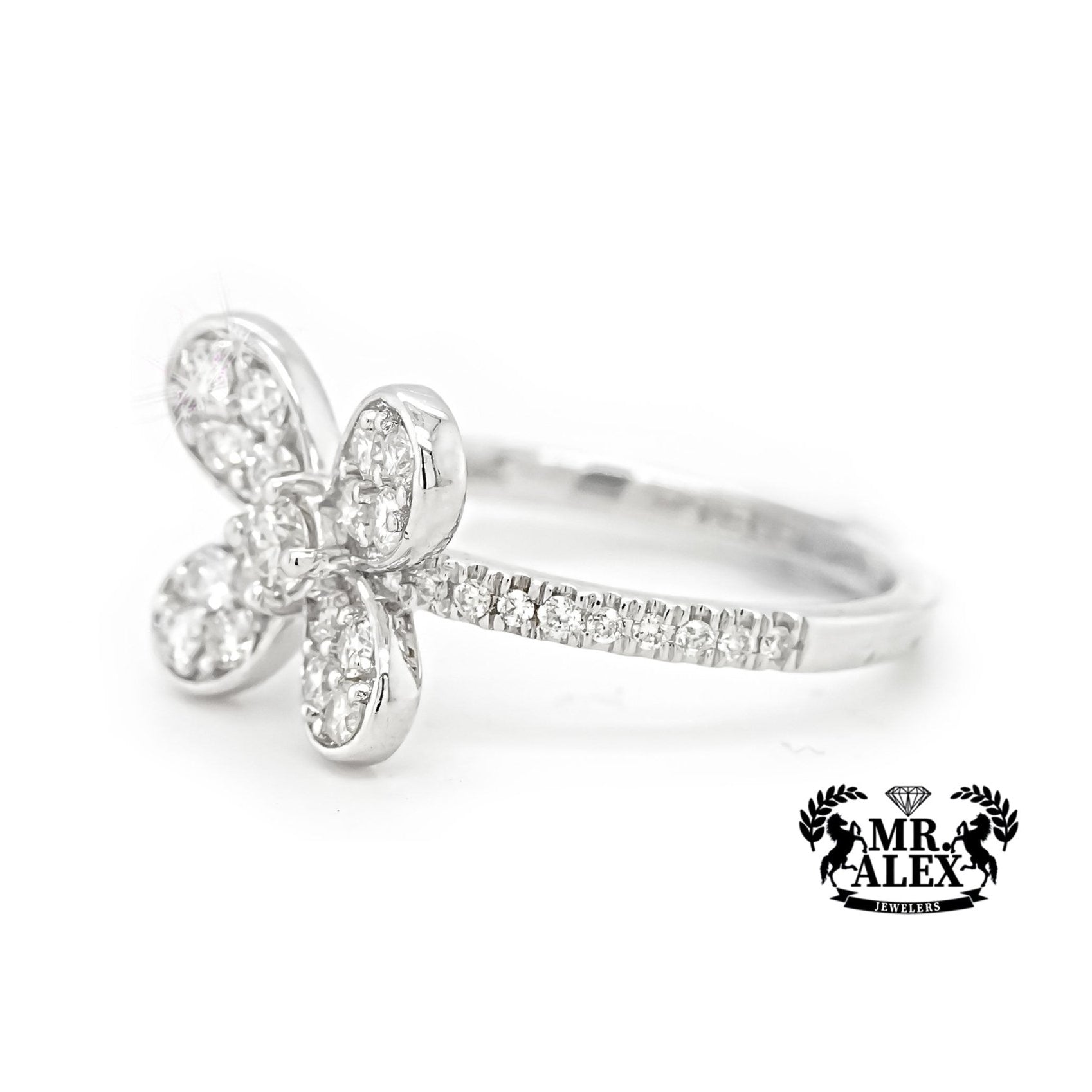 14k White Gold Butterfly Diamond Ring 0.75ct - Mr. Alex Jewelry