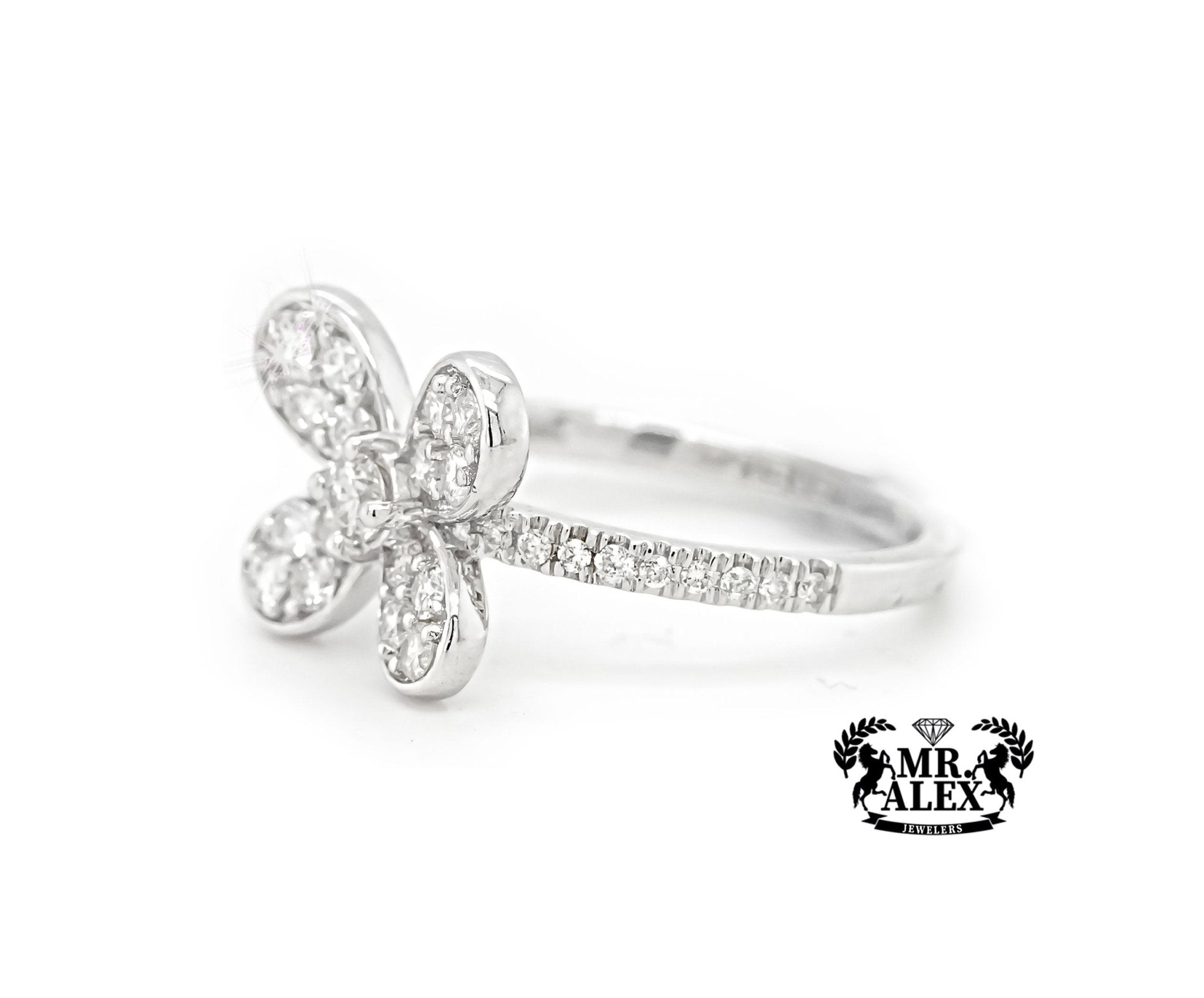 14k White Gold Butterfly Diamond Ring 0.75ct - Mr. Alex Jewelry