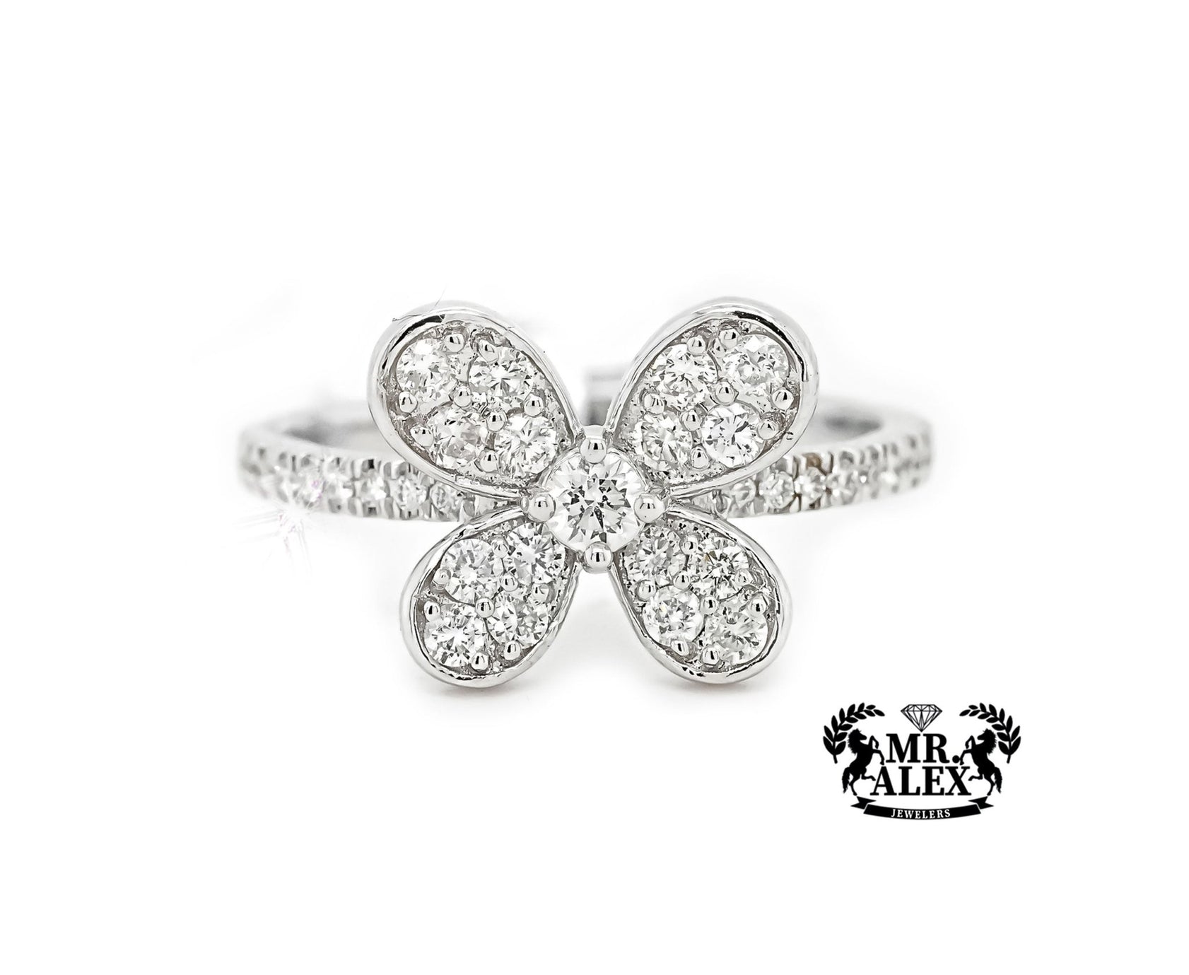 14k White Gold Butterfly Diamond Ring 0.75ct - Mr. Alex Jewelry