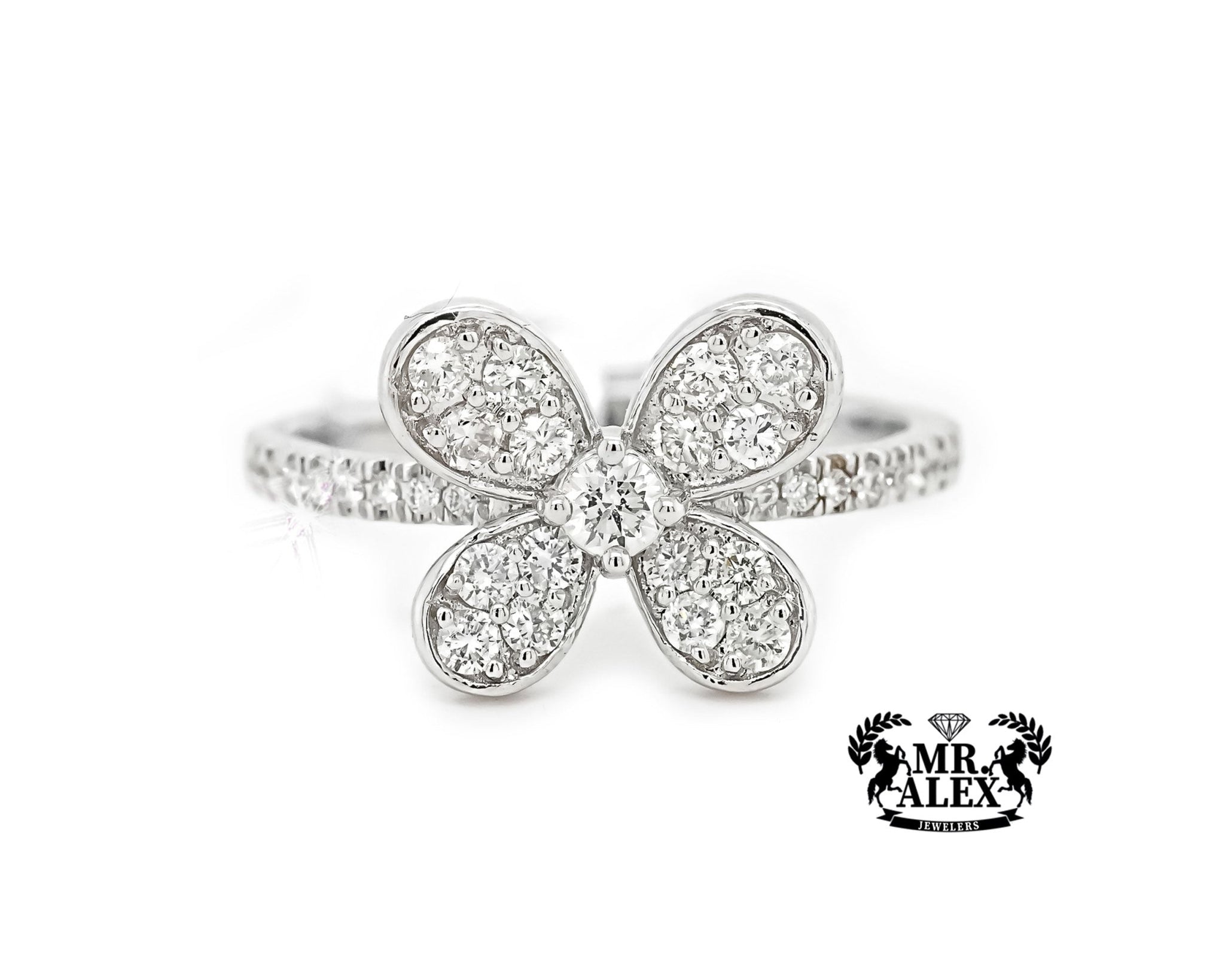 14k White Gold Butterfly Diamond Ring 0.75ct - Mr. Alex Jewelry