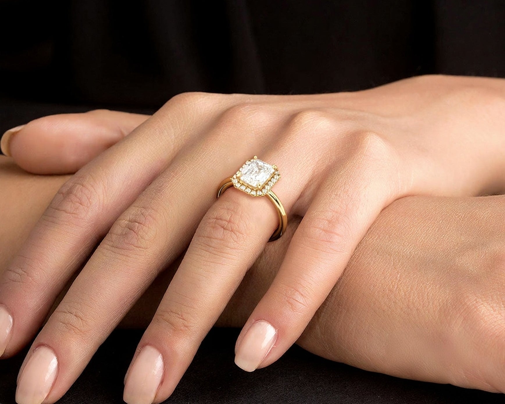 2 Carat Emerald Brilliant Cut Halo with Pain Shank Engagement Ring - Mr. Alex Jewelry