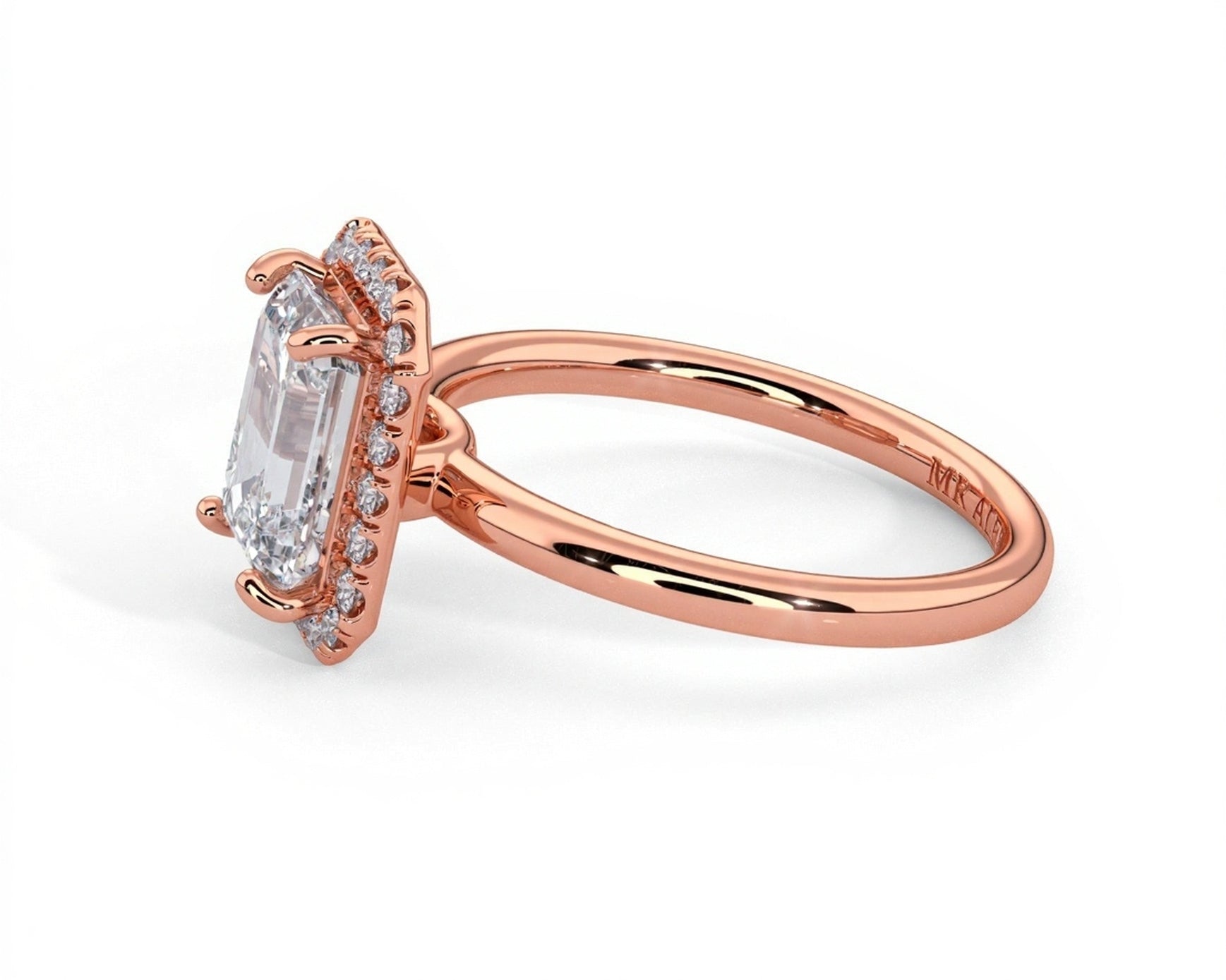 2 Carat Emerald Brilliant Cut Halo with Pain Shank Engagement Ring - Mr. Alex Jewelry