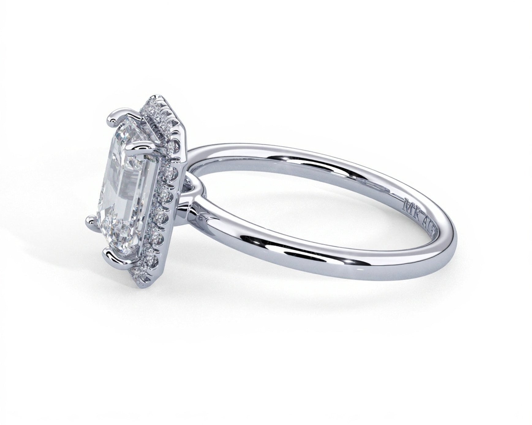 2 Carat Emerald Brilliant Cut Halo with Pain Shank Engagement Ring - Mr. Alex Jewelry