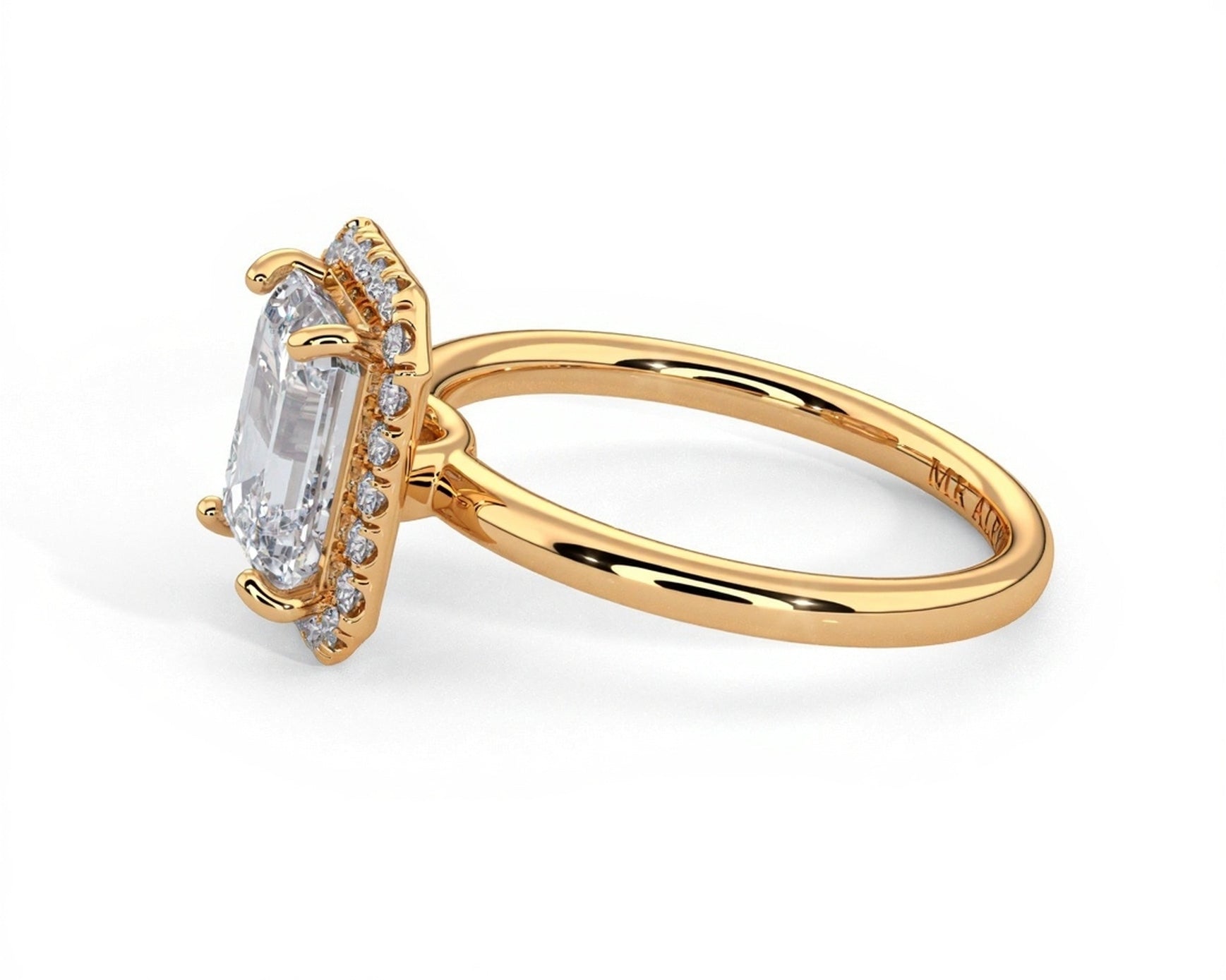 2 Carat Emerald Brilliant Cut Halo with Pain Shank Engagement Ring - Mr. Alex Jewelry