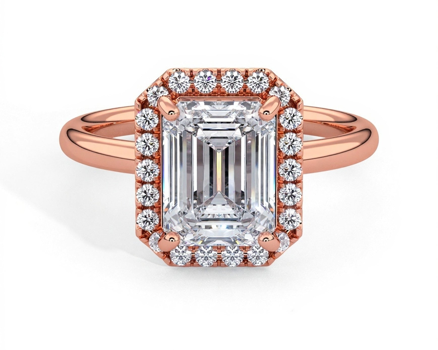 2 Carat Emerald Brilliant Cut Halo with Pain Shank Engagement Ring - Mr. Alex Jewelry