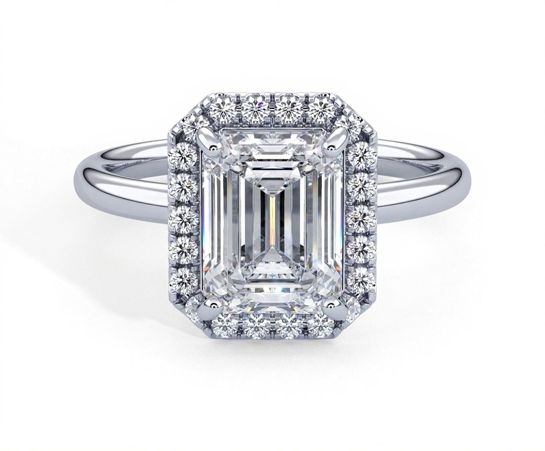 2 Carat Emerald Brilliant Cut Halo with Pain Shank Engagement Ring - Mr. Alex Jewelry