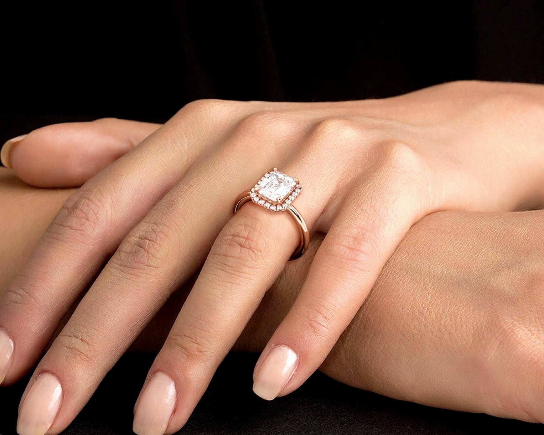 2 Carat Emerald Brilliant Cut Halo with Pain Shank Engagement Ring - Mr. Alex Jewelry