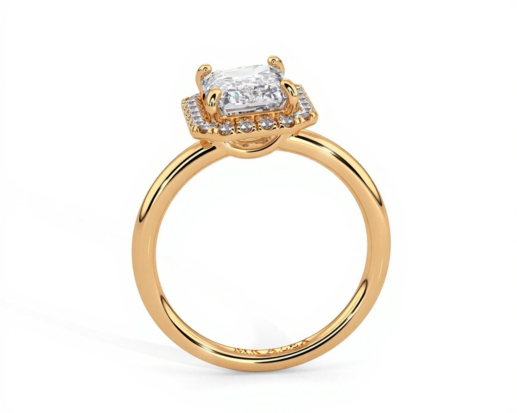 2 Carat Emerald Brilliant Cut Halo with Pain Shank Engagement Ring - Mr. Alex Jewelry