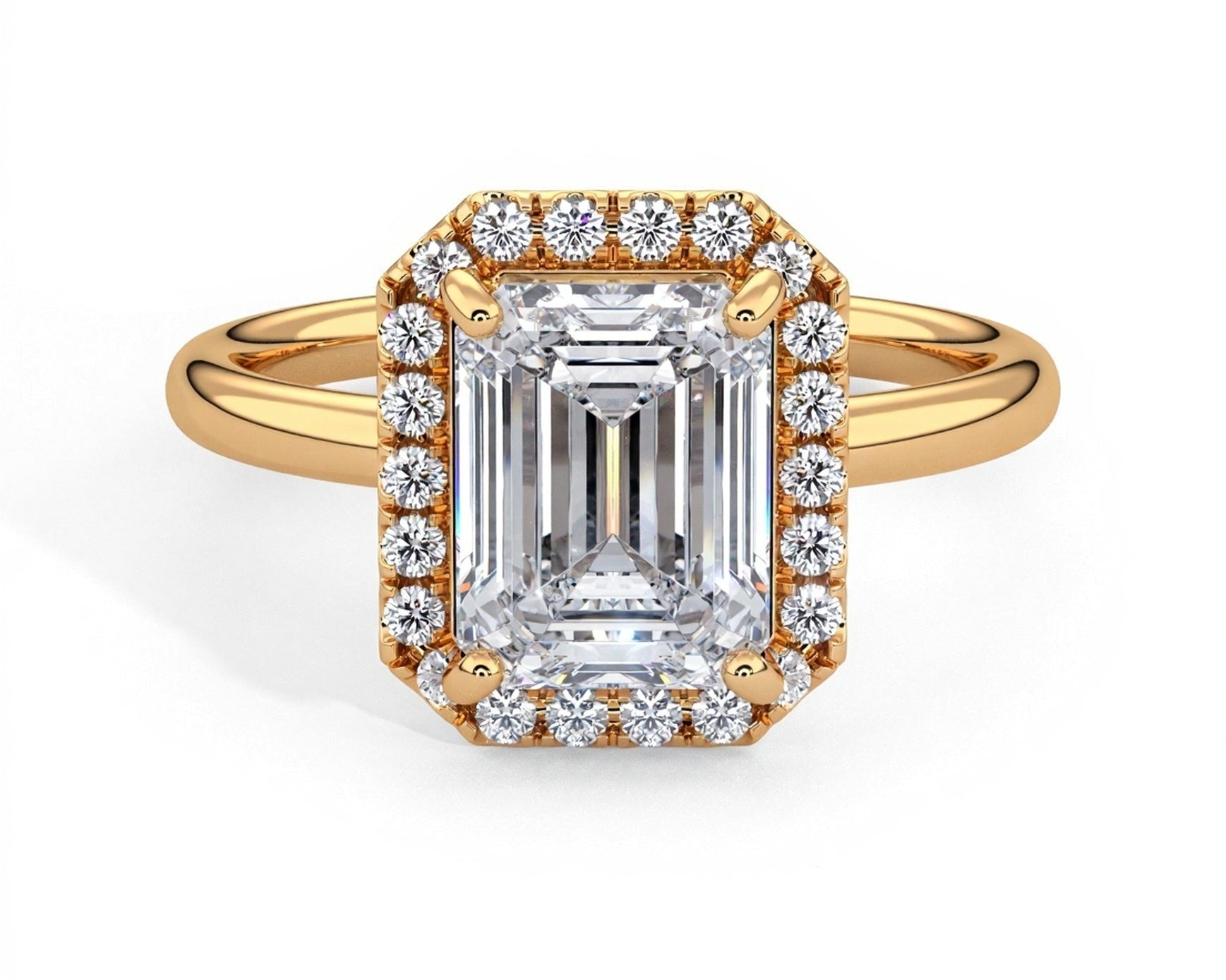 2 Carat Emerald Brilliant Cut Halo with Pain Shank Engagement Ring - Mr. Alex Jewelry