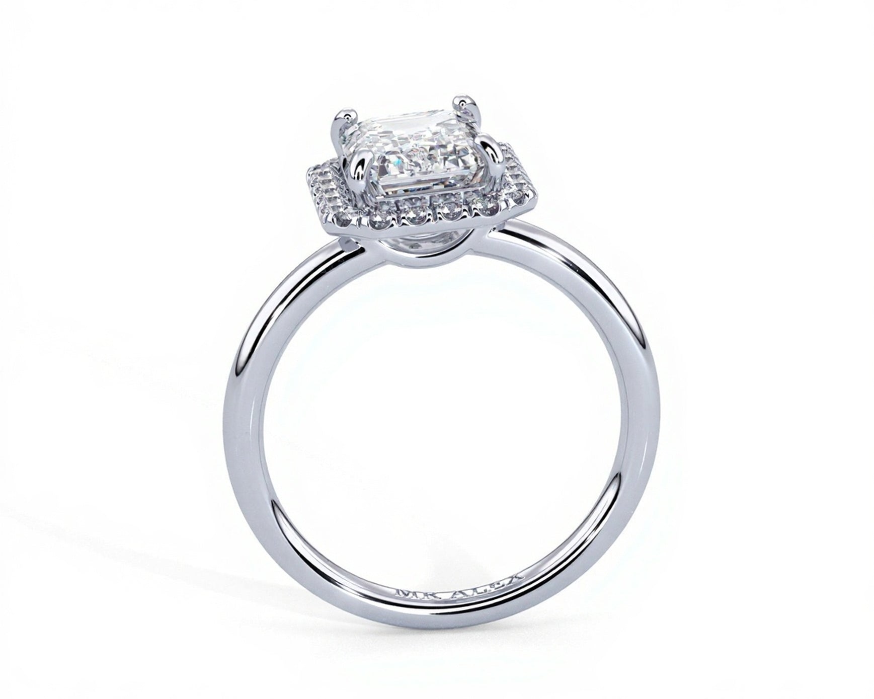 2 Carat Emerald Brilliant Cut Halo with Pain Shank Engagement Ring - Mr. Alex Jewelry