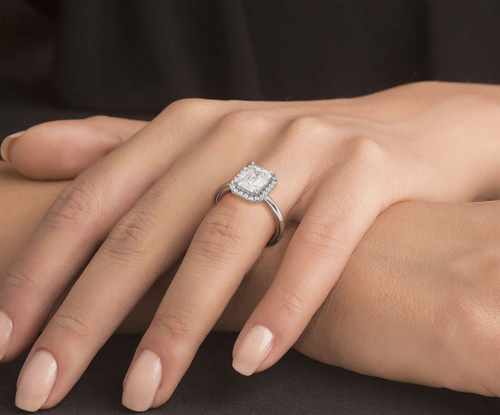 2 Carat Emerald Brilliant Cut Halo with Pain Shank Engagement Ring - Mr. Alex Jewelry