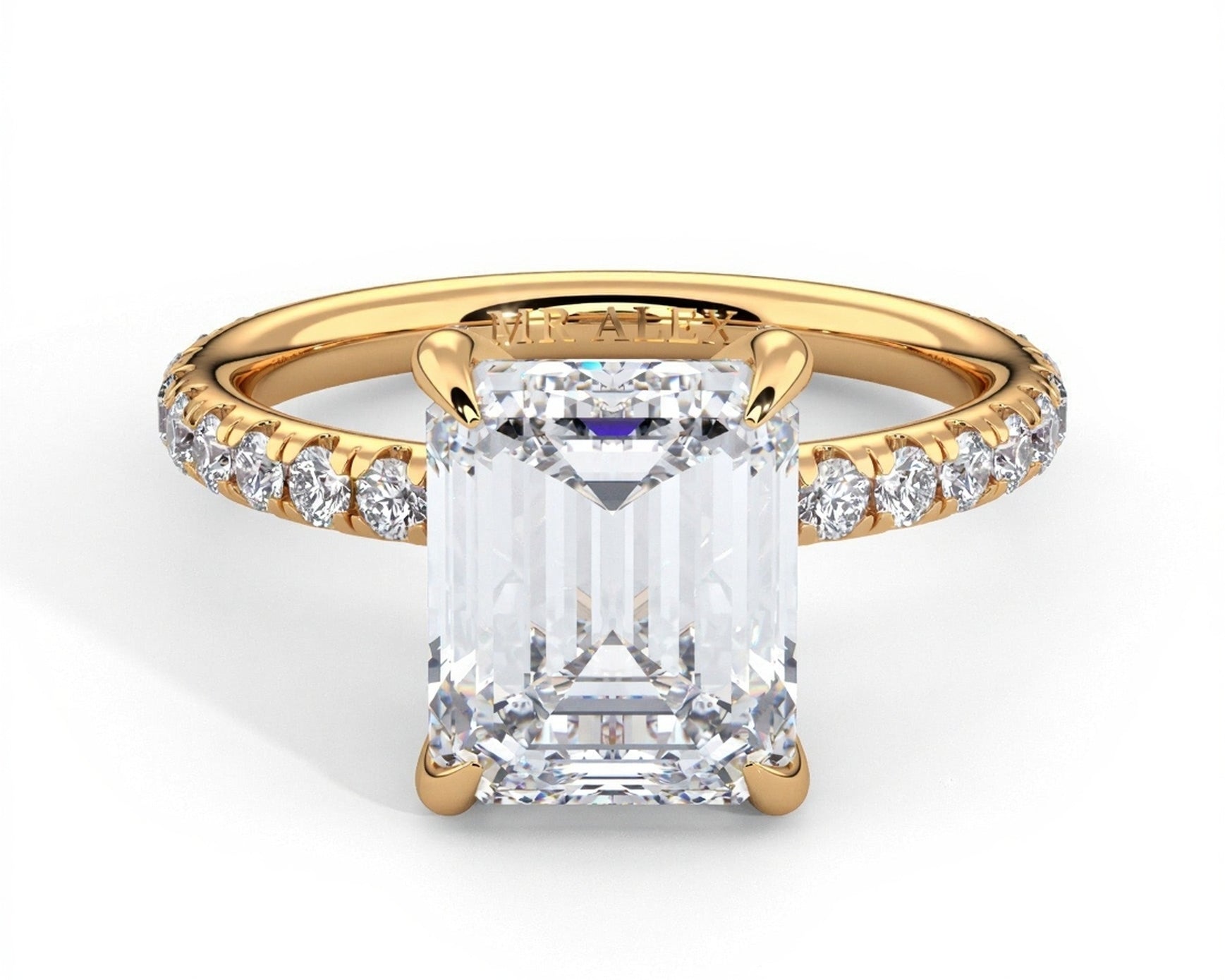 2 Carat Emerald Brilliant Cut Hidden Halo Micropavé Engagement Ring - Mr. Alex Jewelry