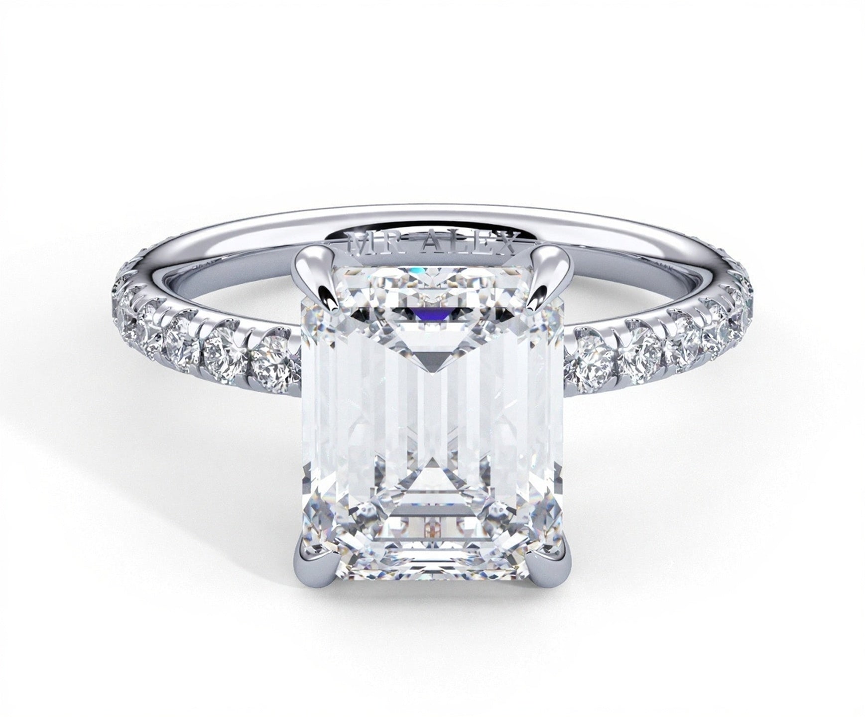 2 Carat Emerald Brilliant Cut Hidden Halo Micropavé Engagement Ring - Mr. Alex Jewelry