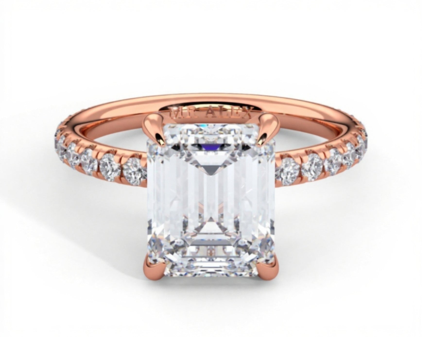 2 Carat Emerald Brilliant Cut Hidden Halo Micropavé Engagement Ring - Mr. Alex Jewelry