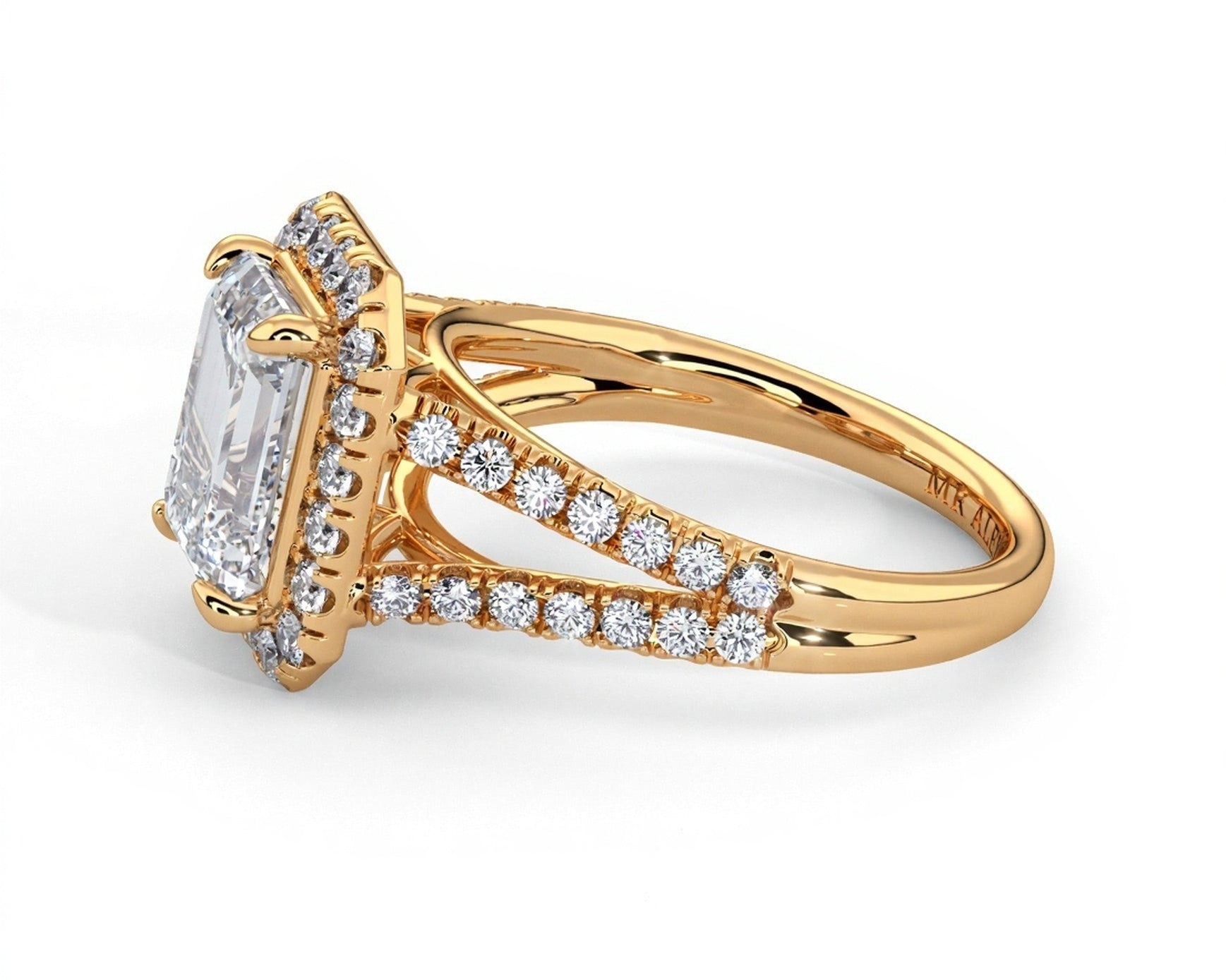 2 Carat Emerald Cut French Cut Halo Split Shank Engagement Ring - Mr. Alex Jewelry