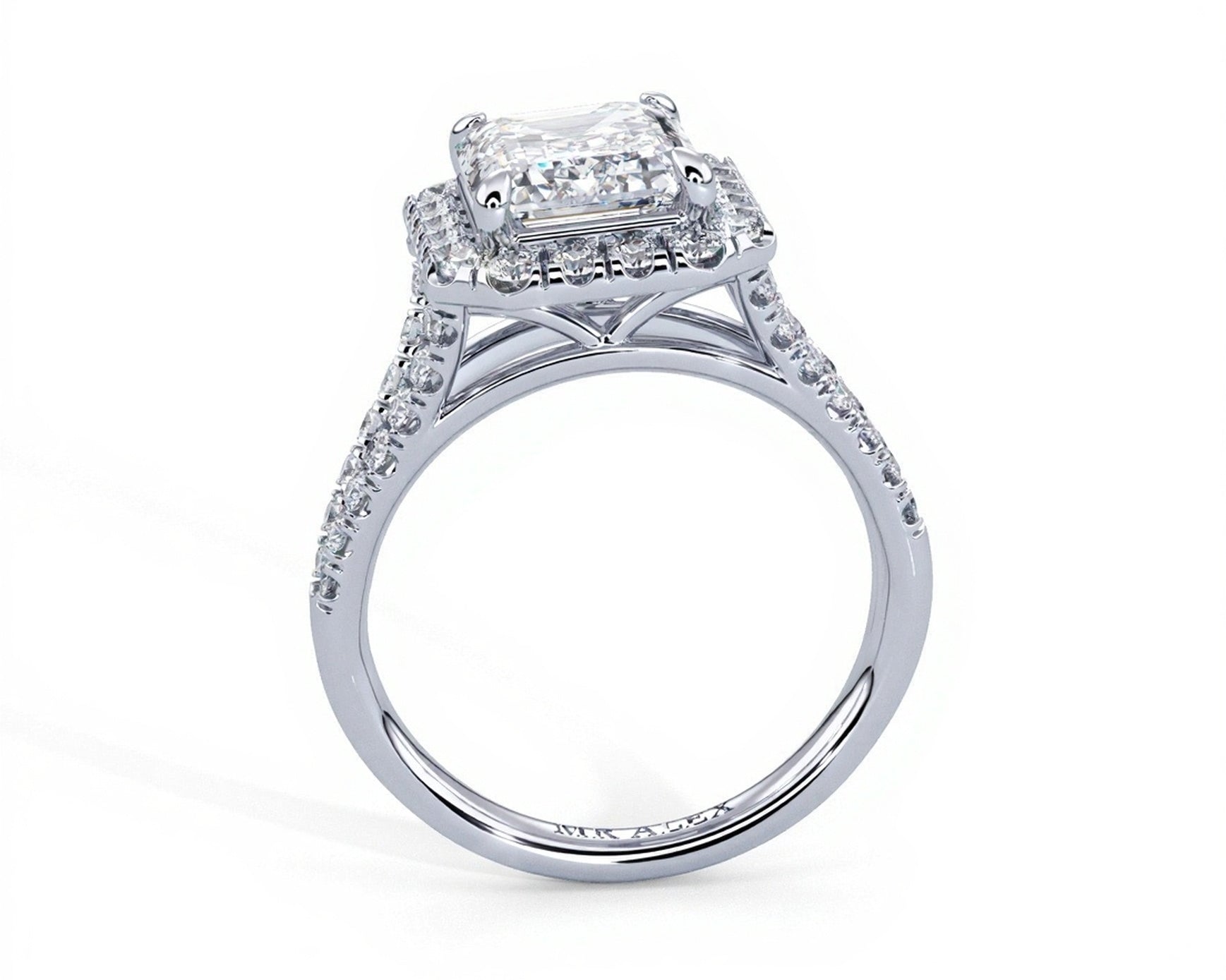 2 Carat Emerald Cut French Cut Halo Split Shank Engagement Ring - Mr. Alex Jewelry