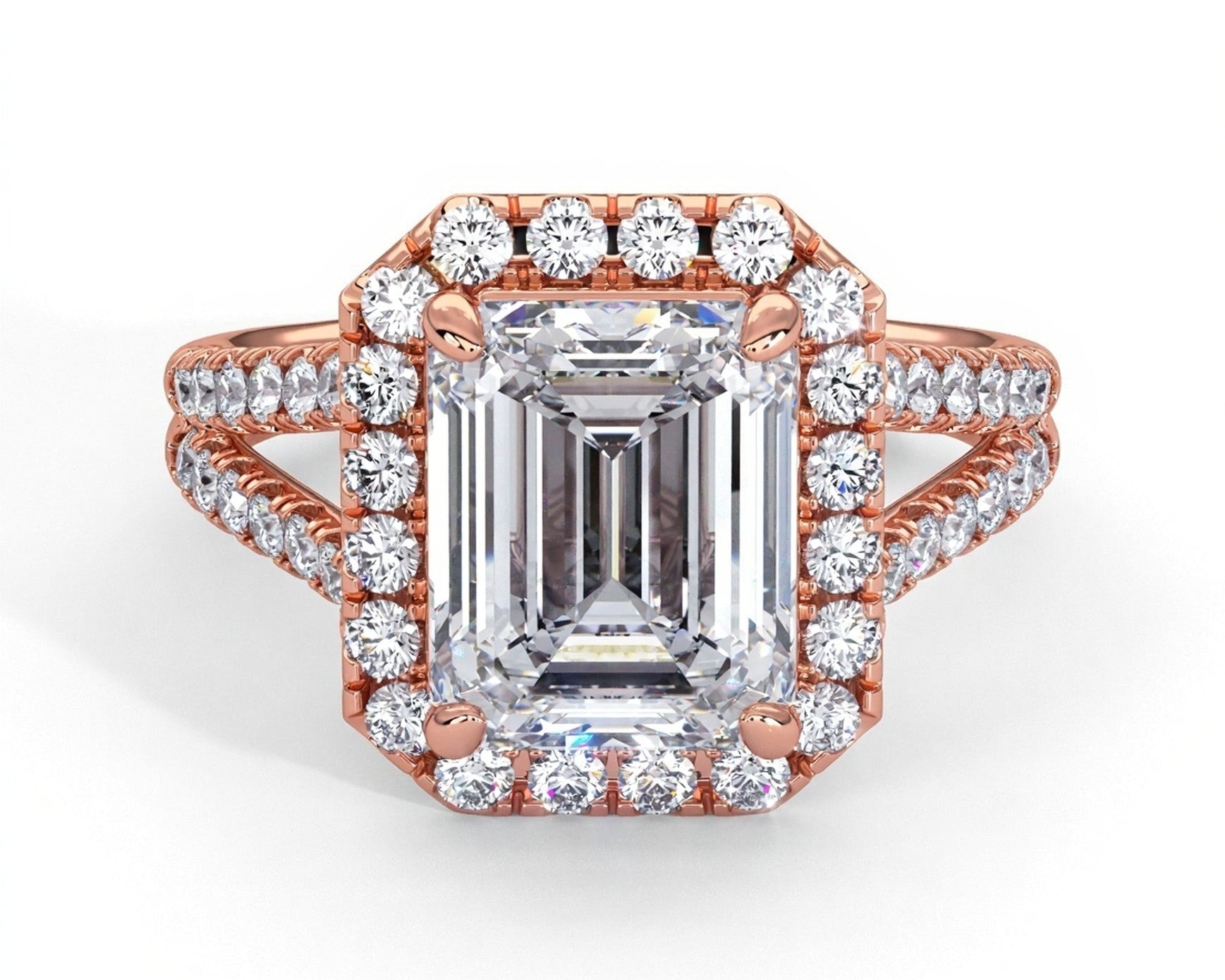 2 Carat Emerald Cut French Cut Halo Split Shank Engagement Ring - Mr. Alex Jewelry