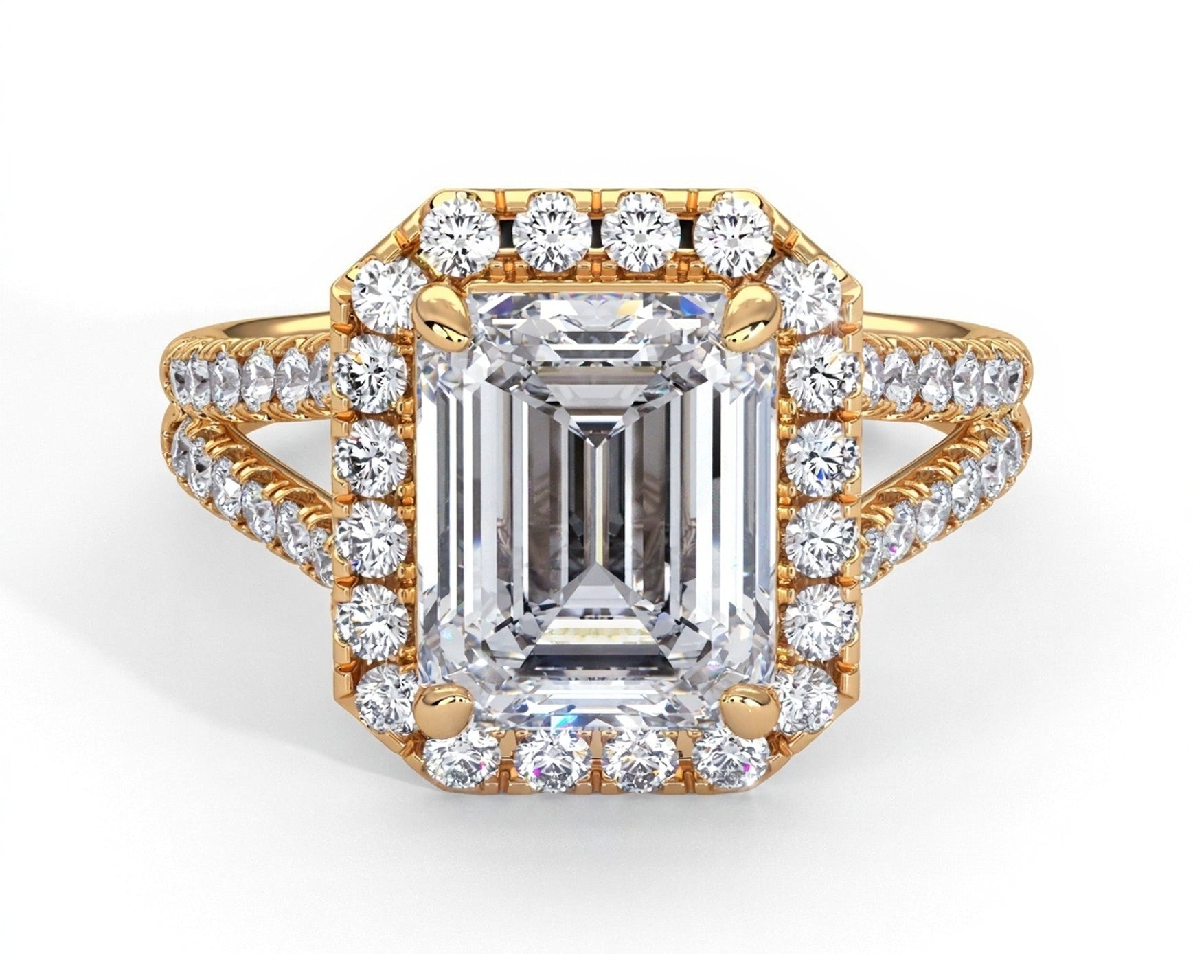 2 Carat Emerald Cut French Cut Halo Split Shank Engagement Ring - Mr. Alex Jewelry