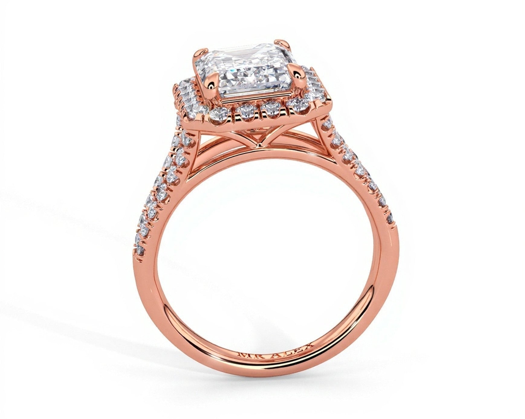 2 Carat Emerald Cut French Cut Halo Split Shank Engagement Ring - Mr. Alex Jewelry