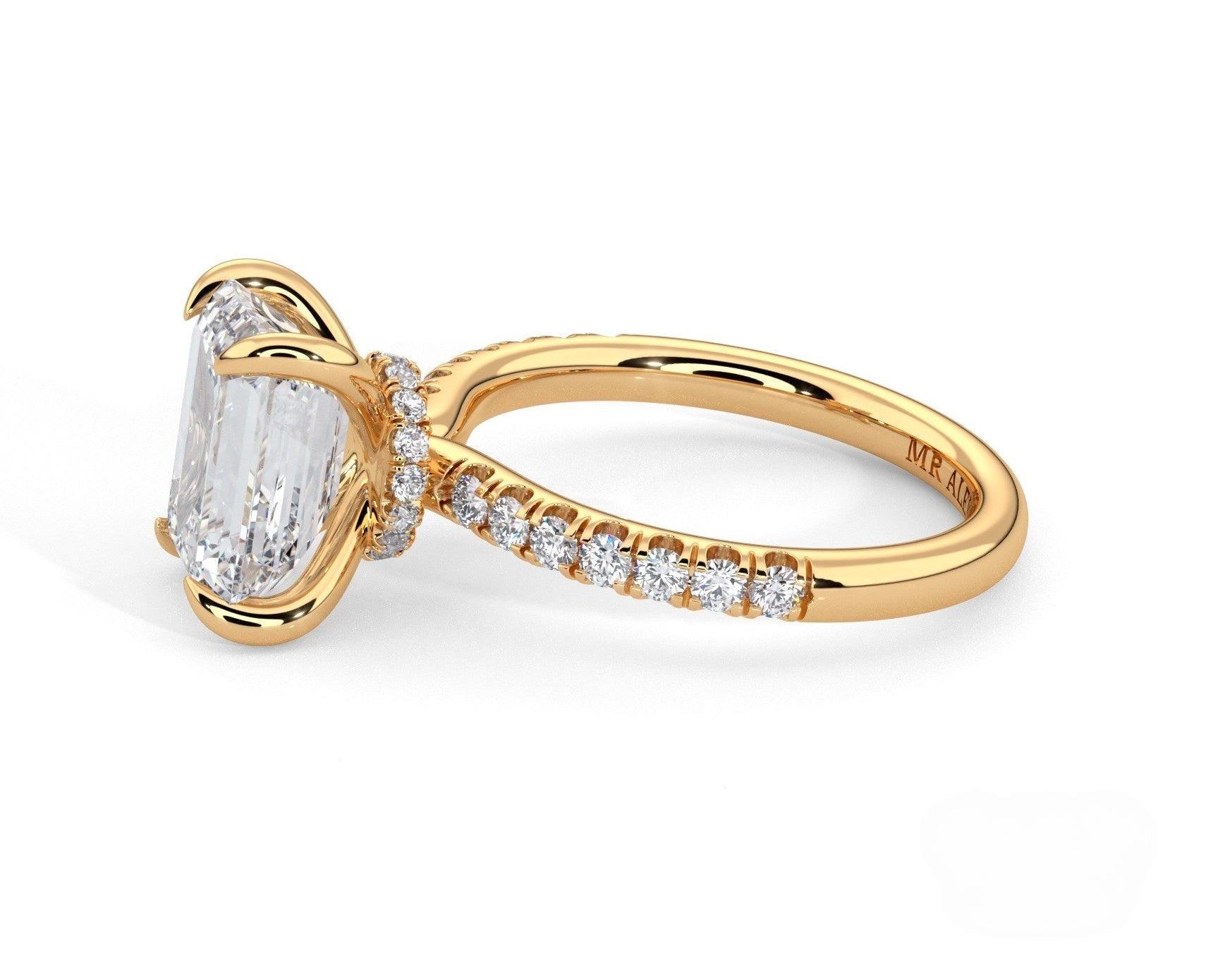 2 Carat Emerald Cut Hidden Halo Micropavé Engagement Ring - Mr. Alex Jewelry