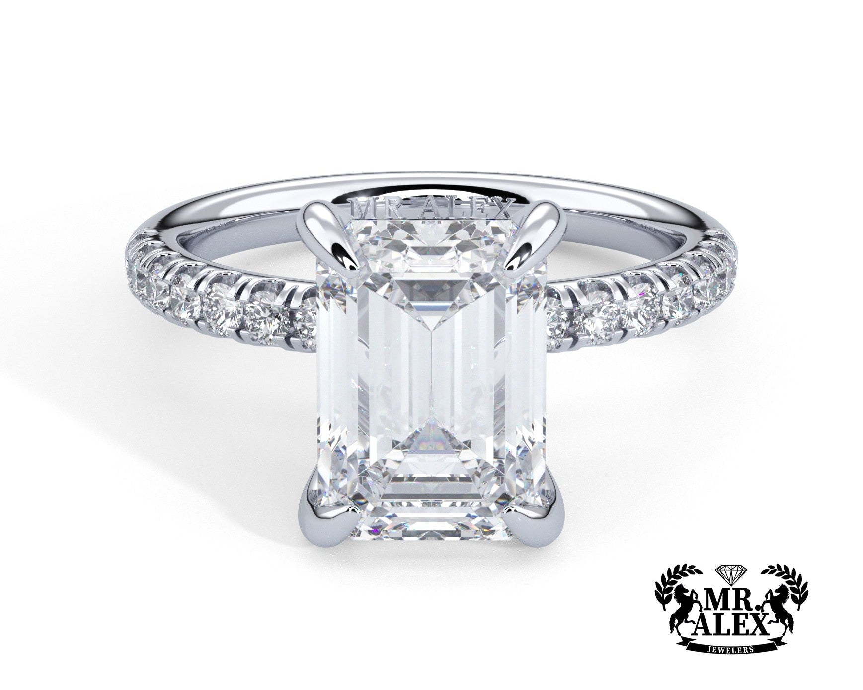 2 Carat Emerald Cut Hidden Halo Micropavé Engagement Ring - Mr. Alex Jewelry