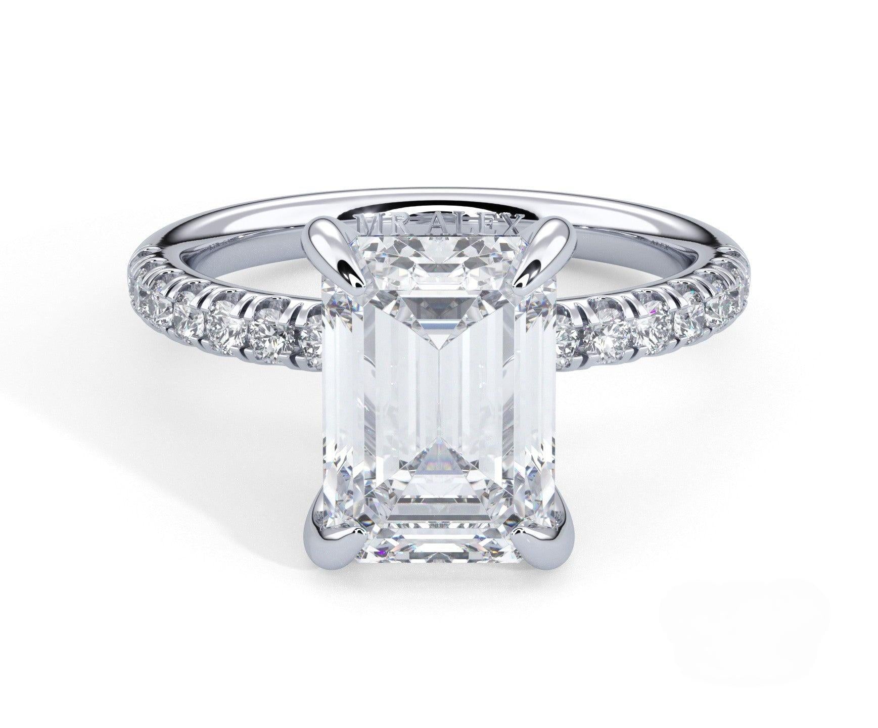 2 Carat Emerald Cut Hidden Halo Micropavé Engagement Ring - Mr. Alex Jewelry