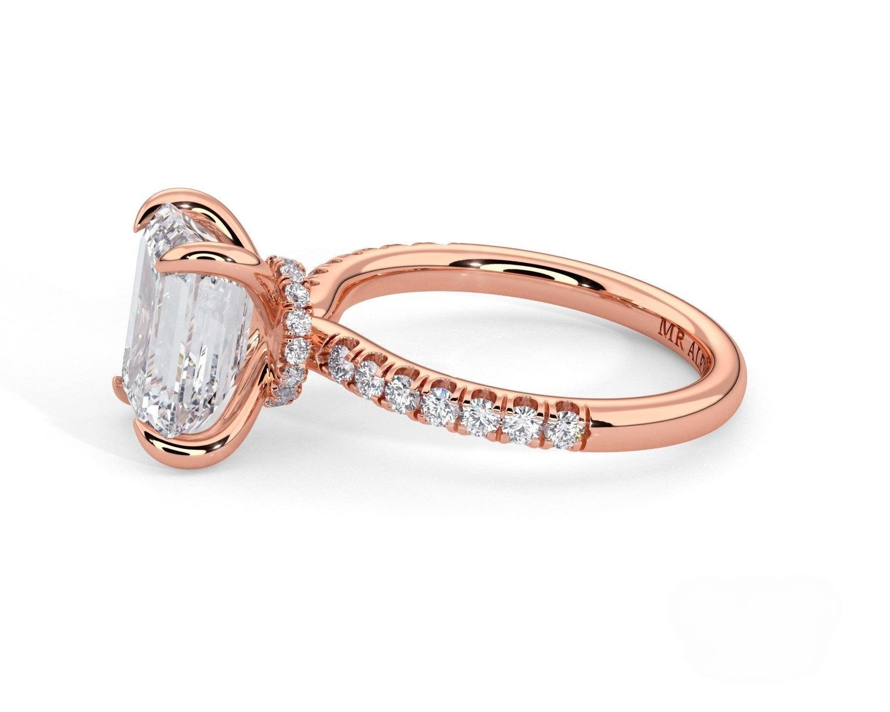 2 Carat Emerald Cut Hidden Halo Micropavé Engagement Ring - Mr. Alex Jewelry