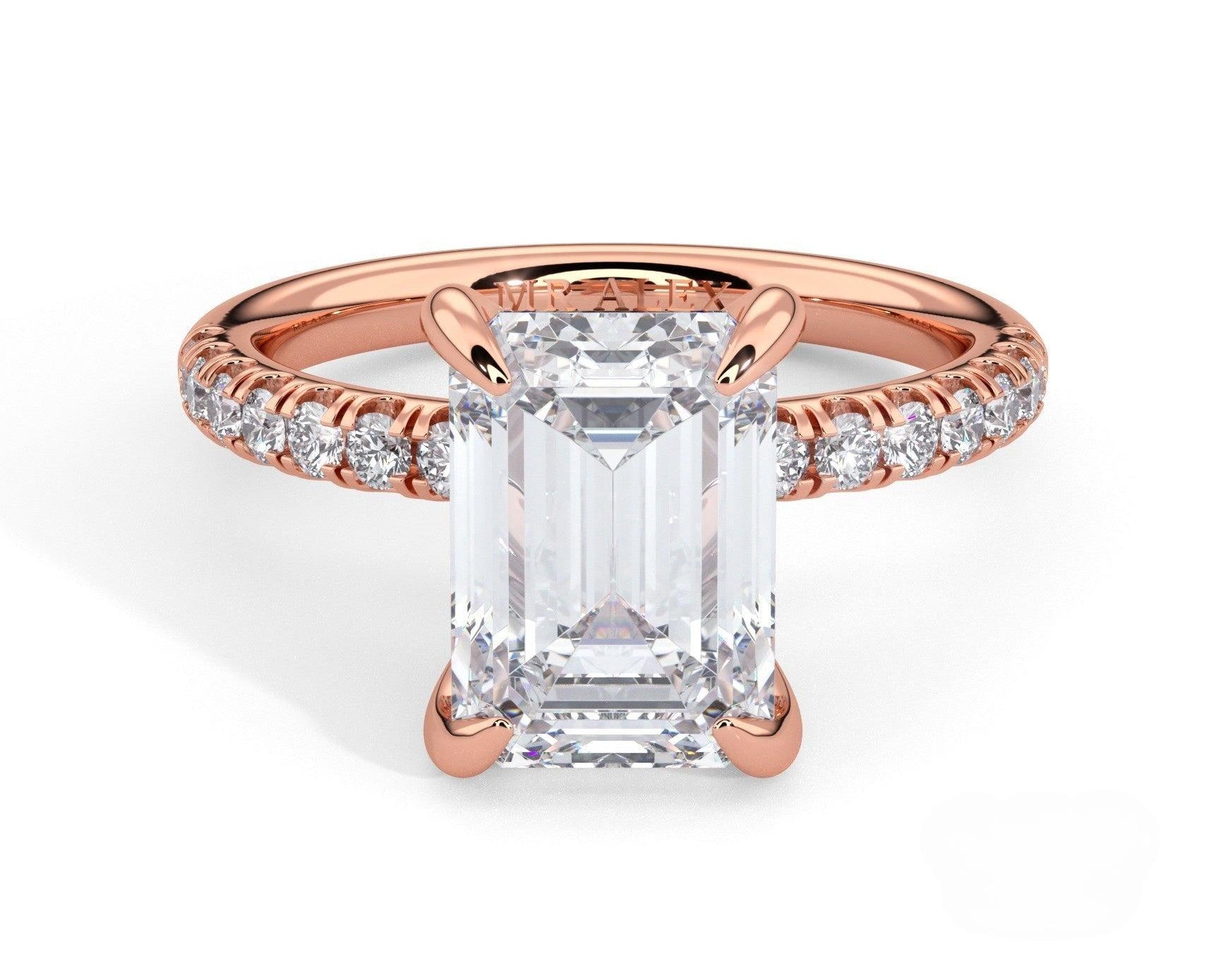 2 Carat Emerald Cut Hidden Halo Micropavé Engagement Ring - Mr. Alex Jewelry