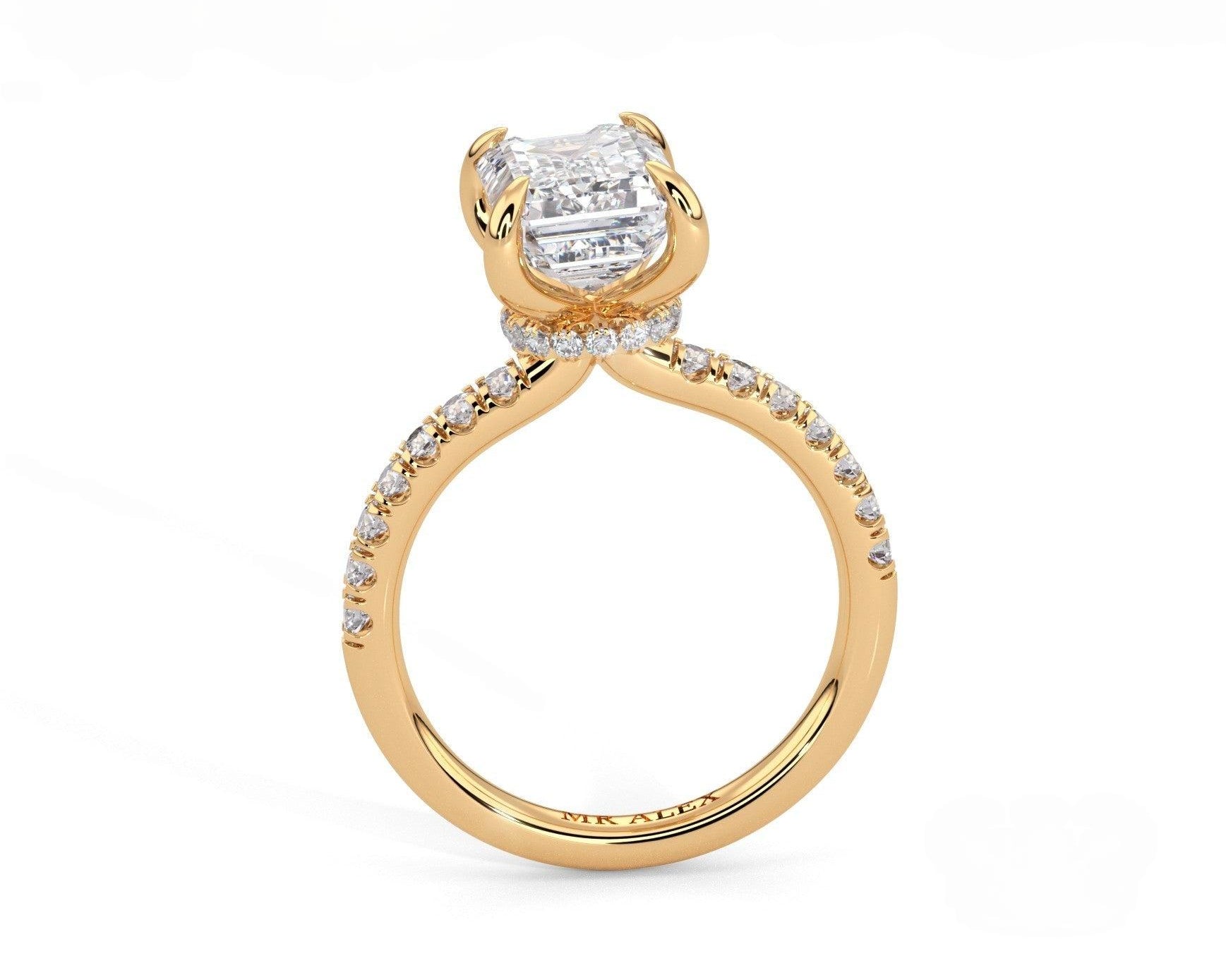 2 Carat Emerald Cut Hidden Halo Micropavé Engagement Ring - Mr. Alex Jewelry