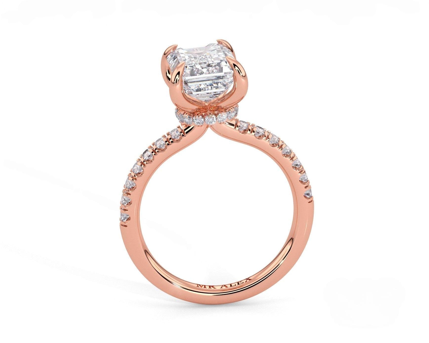 2 Carat Emerald Cut Hidden Halo Micropavé Engagement Ring - Mr. Alex Jewelry