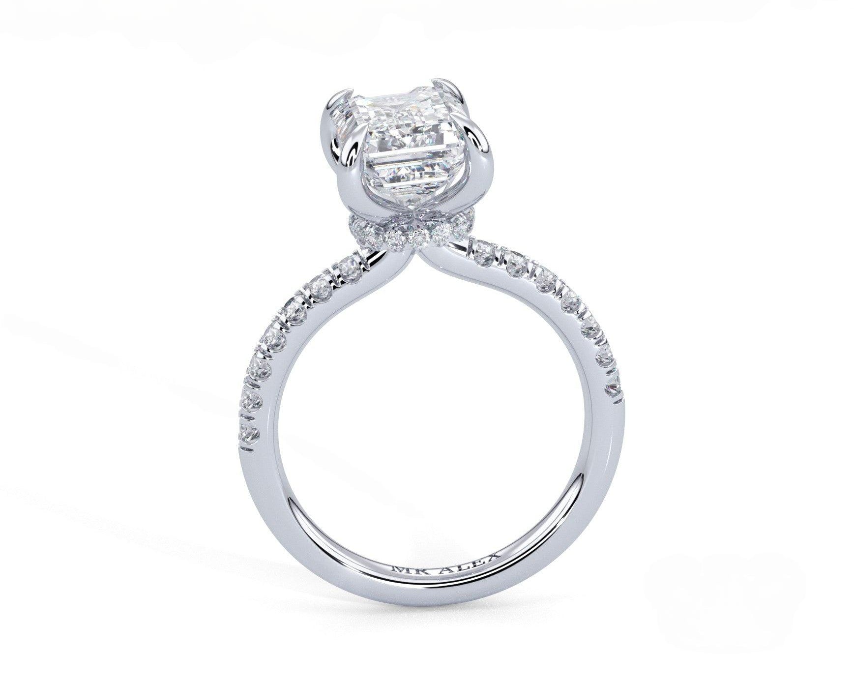 2 Carat Emerald Cut Hidden Halo Micropavé Engagement Ring - Mr. Alex Jewelry