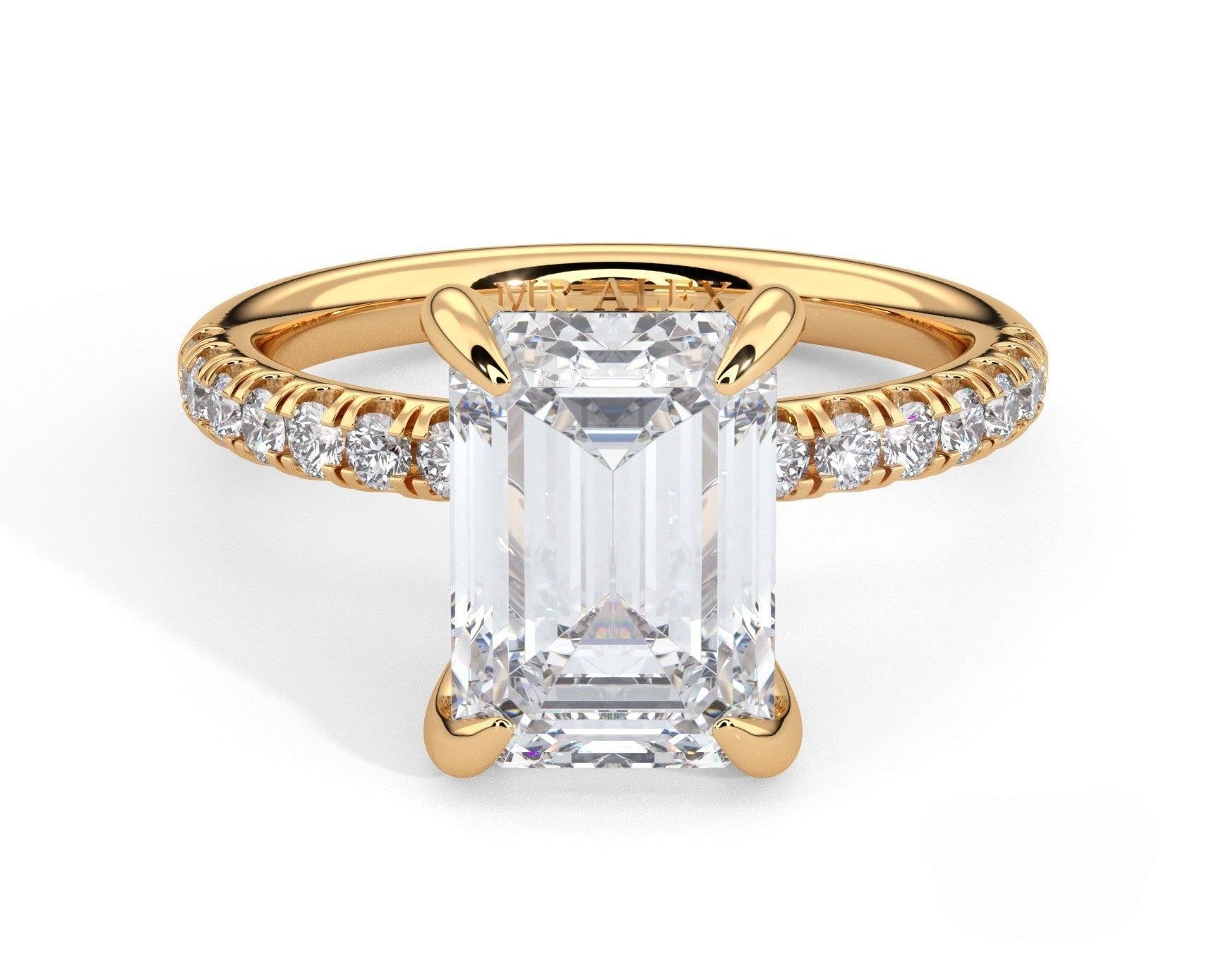 2 Carat Emerald Cut Hidden Halo Micropavé Engagement Ring - Mr. Alex Jewelry