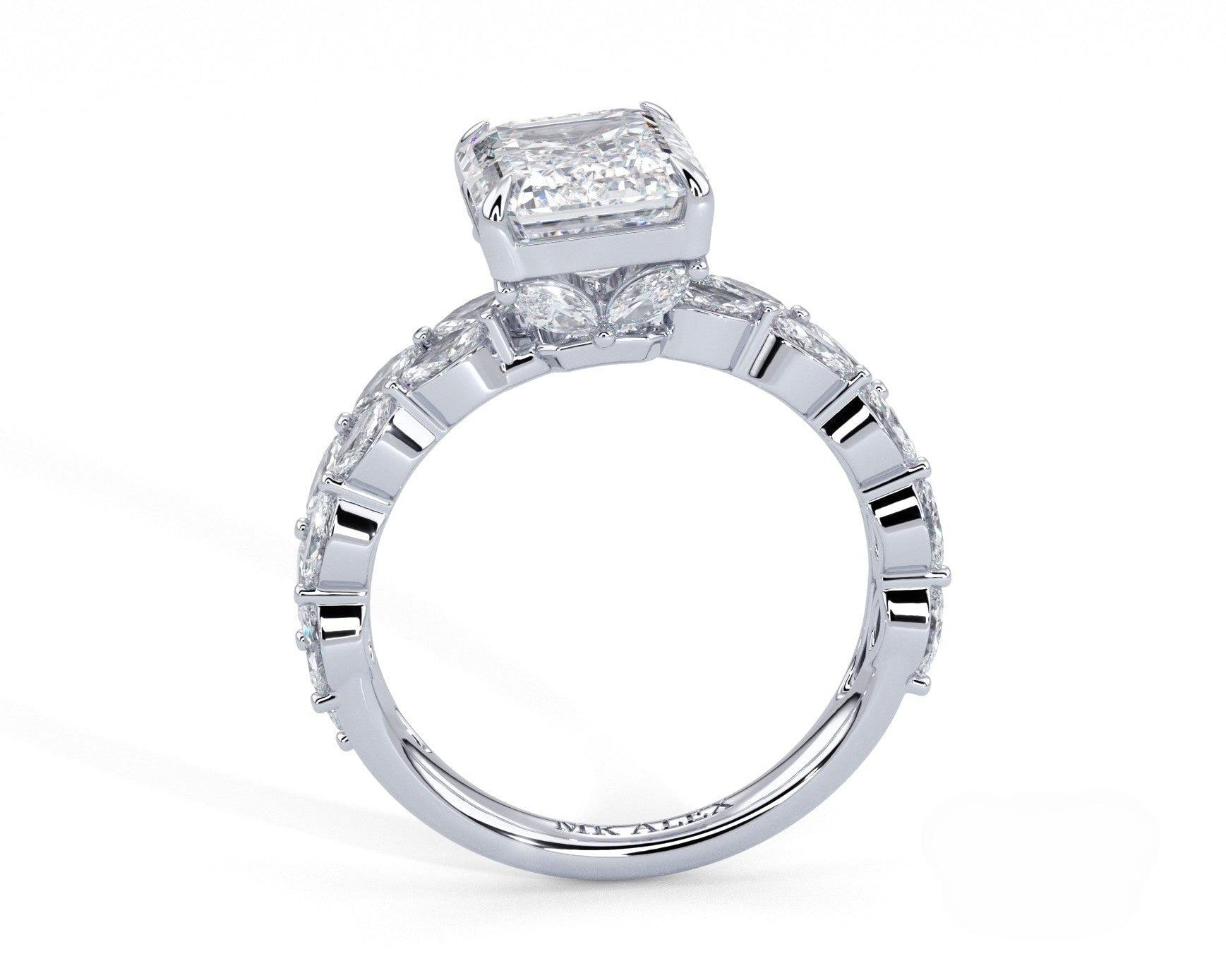 2 Carat Emerald Cut Split Shank Marquise Diamond Accents Engagement Ring - Mr. Alex Jewelry