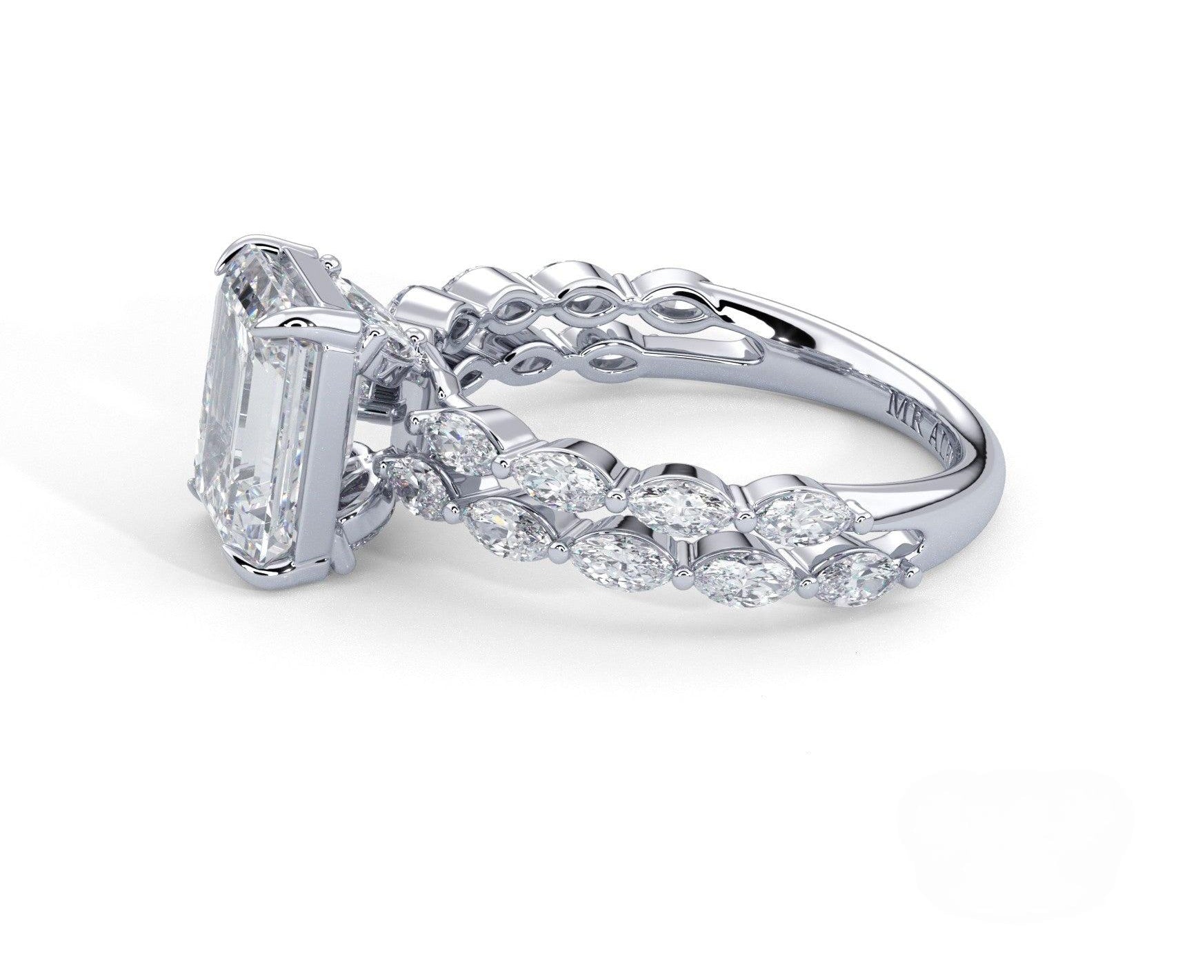 2 Carat Emerald Cut Split Shank Marquise Diamond Accents Engagement Ring - Mr. Alex Jewelry