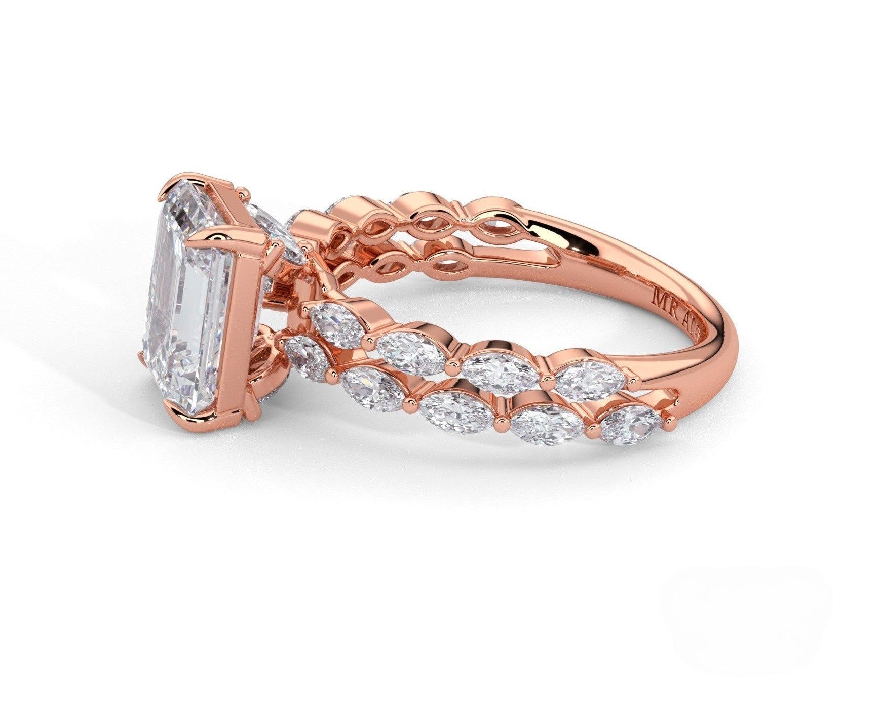 2 Carat Emerald Cut Split Shank Marquise Diamond Accents Engagement Ring - Mr. Alex Jewelry
