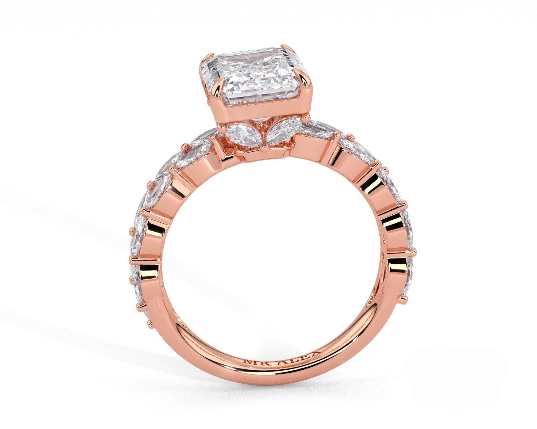 2 Carat Emerald Cut Split Shank Marquise Diamond Accents Engagement Ring - Mr. Alex Jewelry