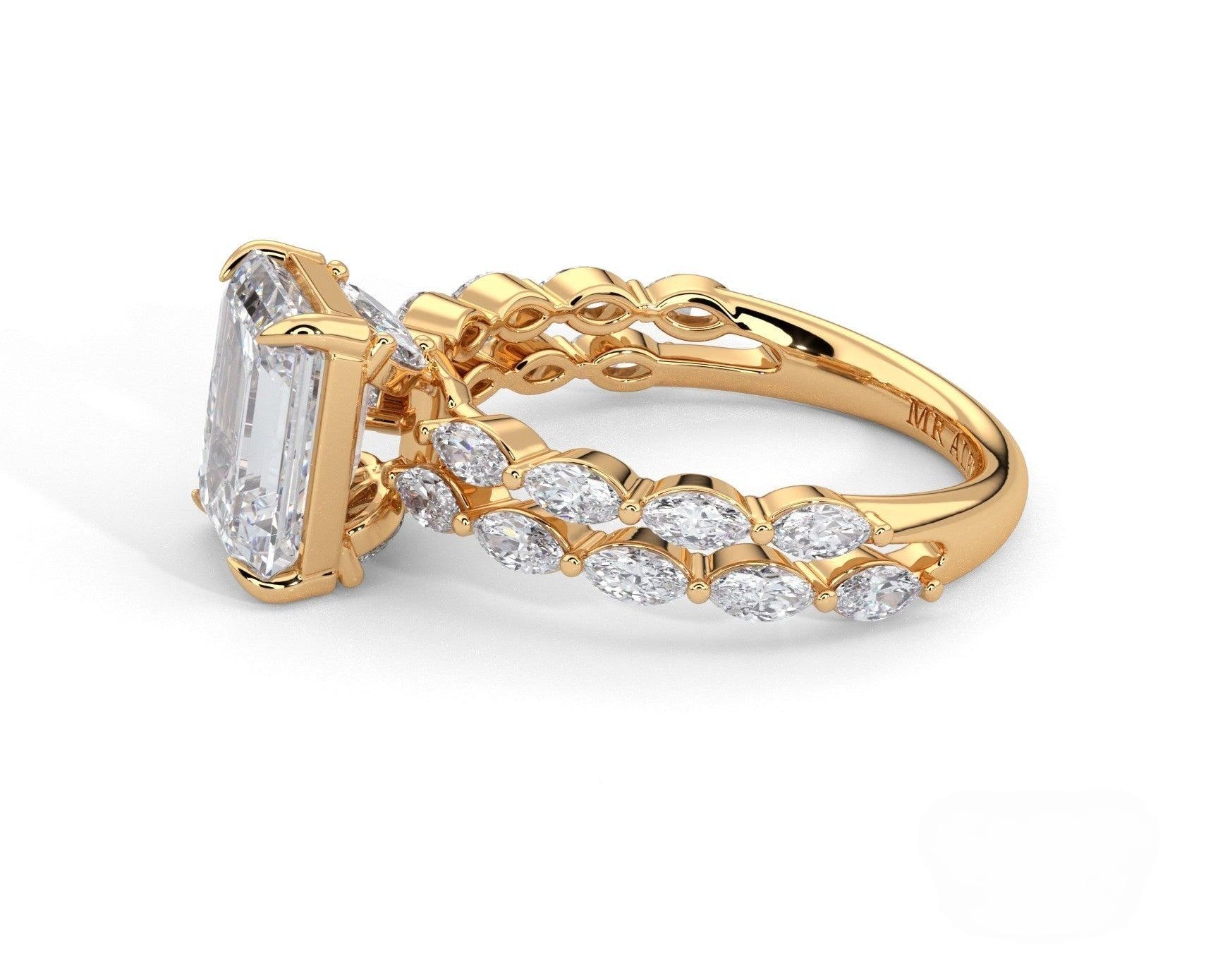 2 Carat Emerald Cut Split Shank Marquise Diamond Accents Engagement Ring - Mr. Alex Jewelry