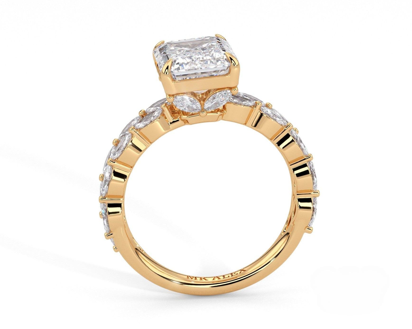 2 Carat Emerald Cut Split Shank Marquise Diamond Accents Engagement Ring - Mr. Alex Jewelry