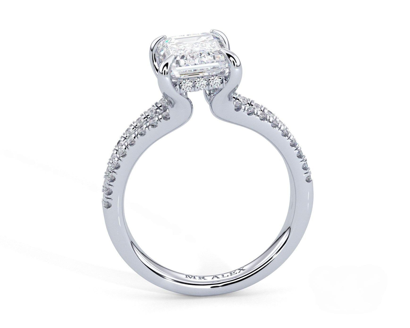 2 Carat Emerald Cut Split Shank Pave Diamond Engagement Ring - Mr. Alex Jewelry