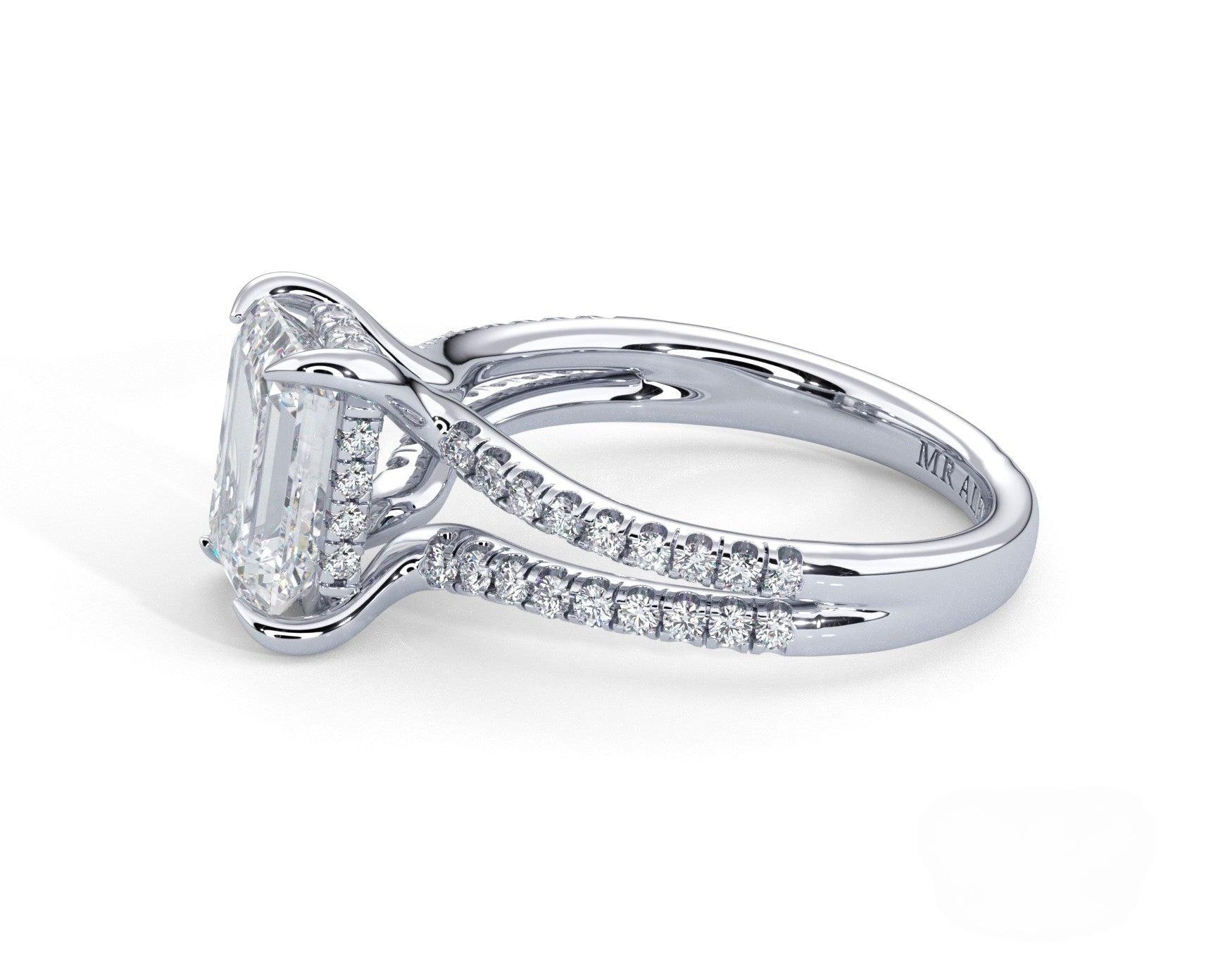 2 Carat Emerald Cut Split Shank Pave Diamond Engagement Ring - Mr. Alex Jewelry