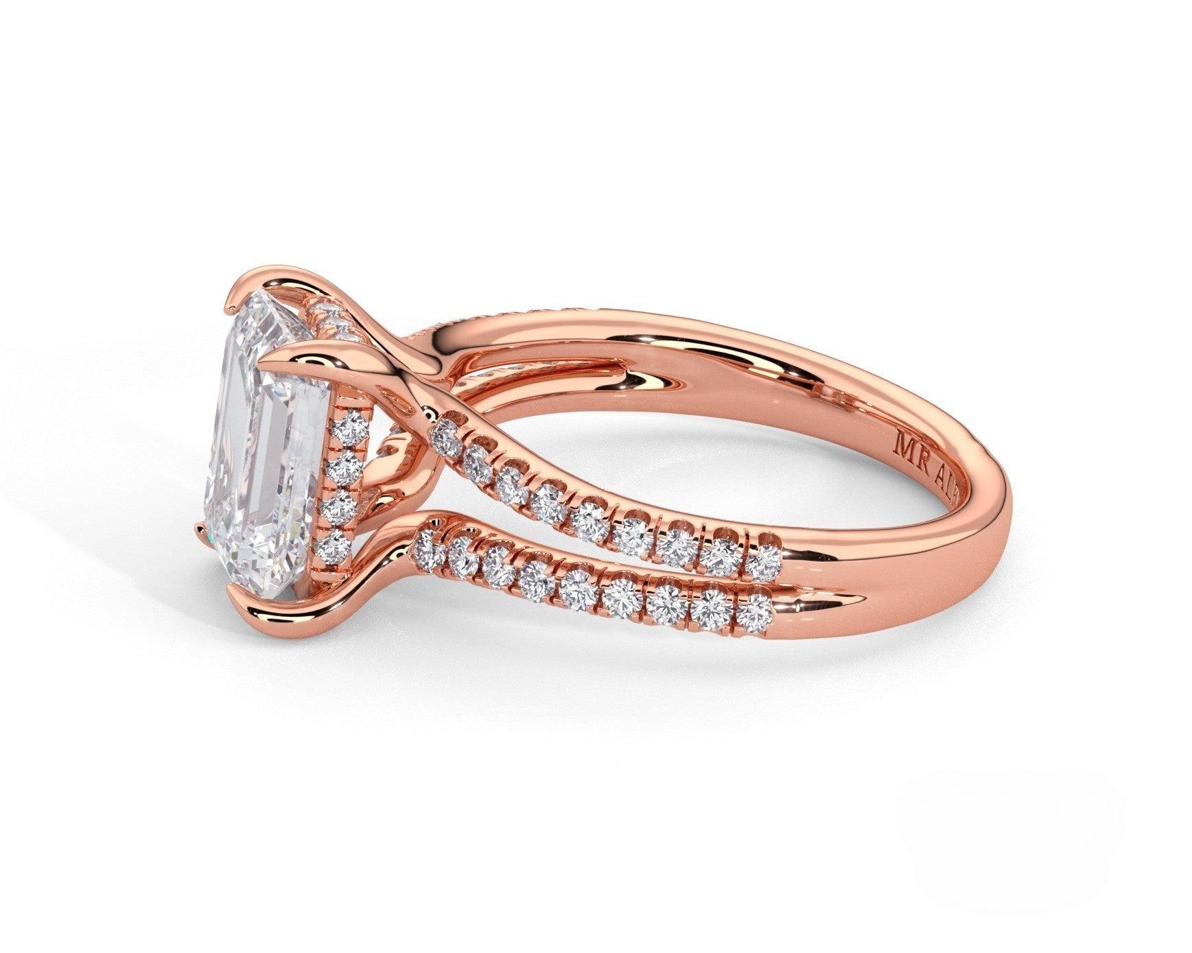 2 Carat Emerald Cut Split Shank Pave Diamond Engagement Ring - Mr. Alex Jewelry