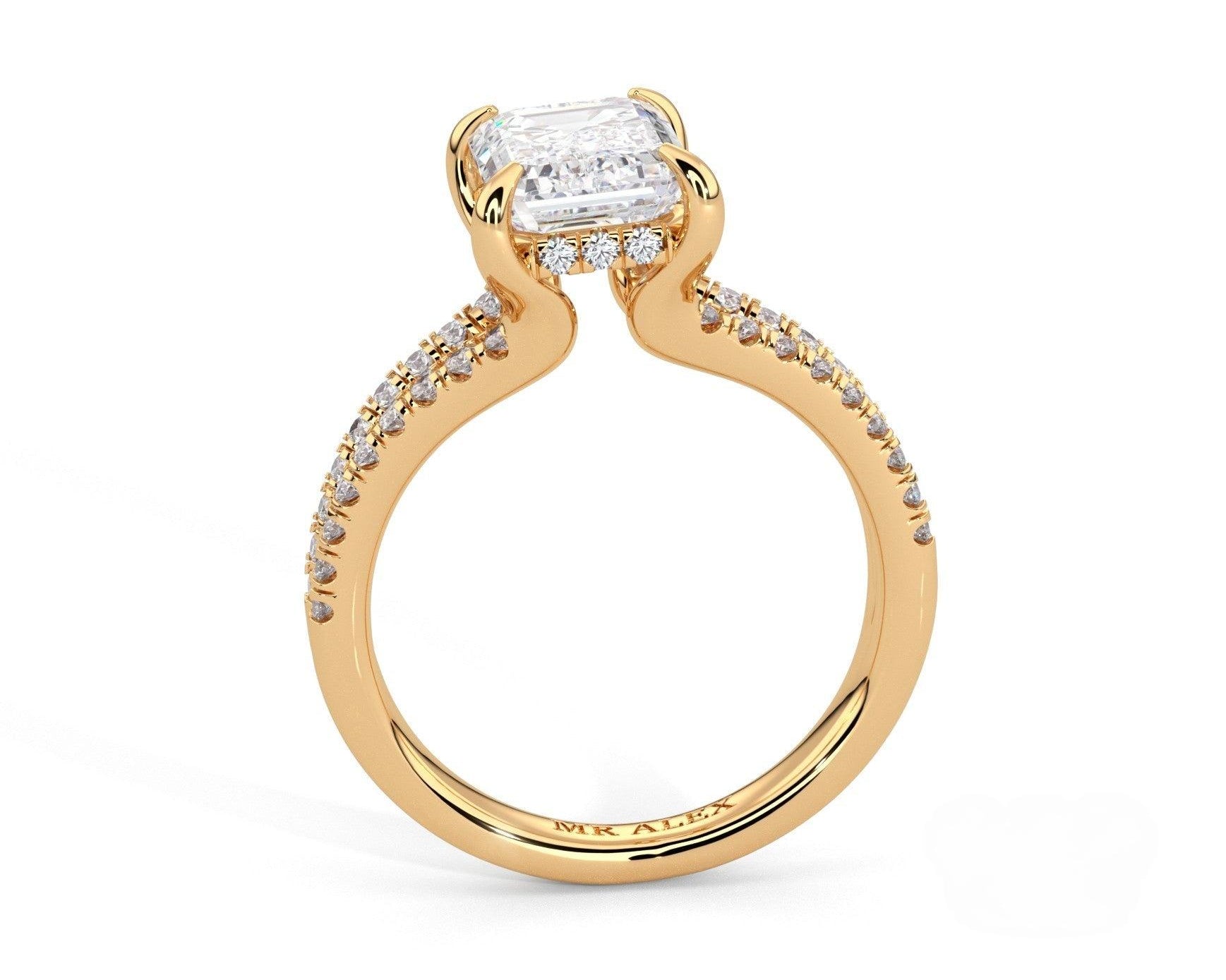 2 Carat Emerald Cut Split Shank Pave Diamond Engagement Ring - Mr. Alex Jewelry