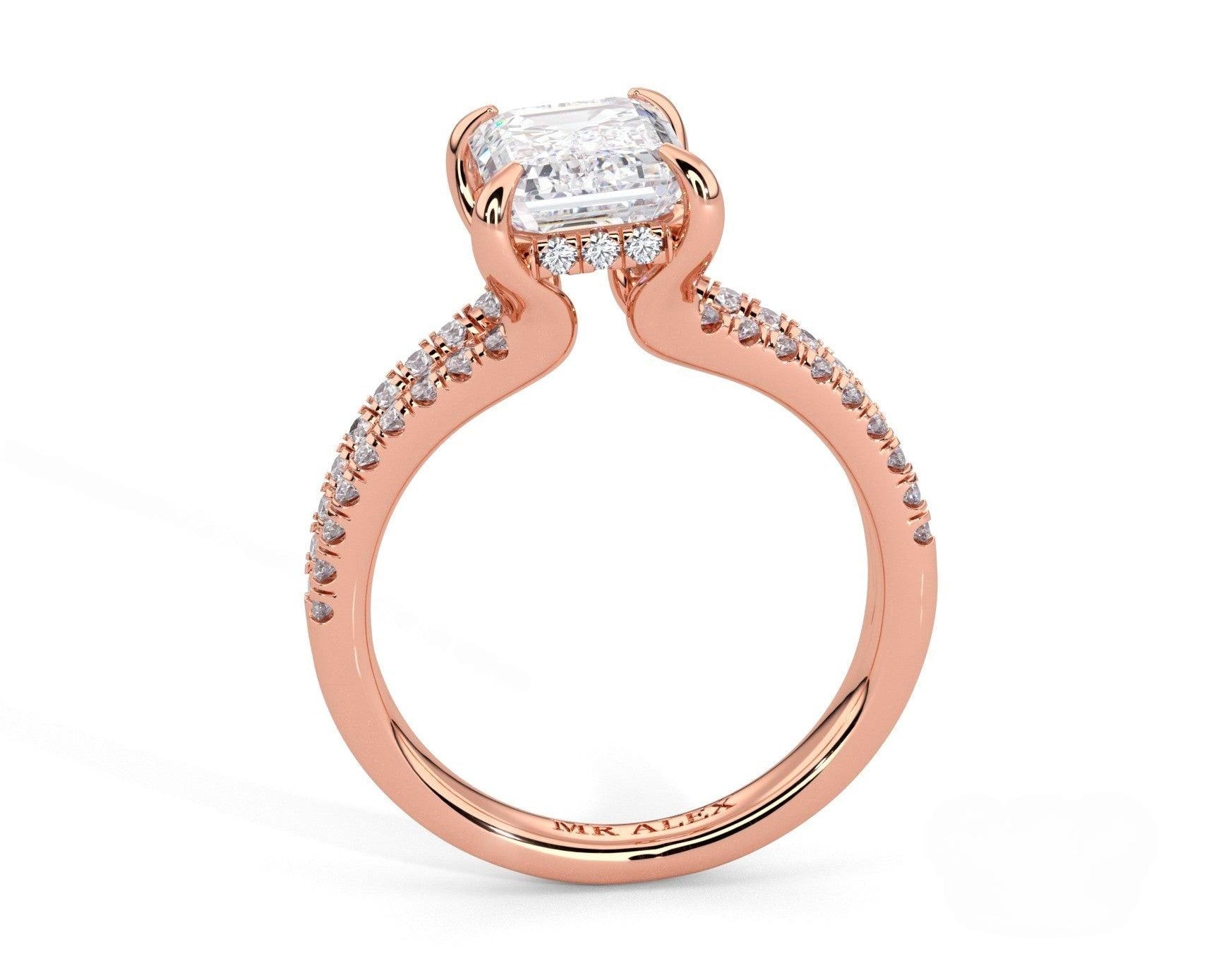 2 Carat Emerald Cut Split Shank Pave Diamond Engagement Ring - Mr. Alex Jewelry