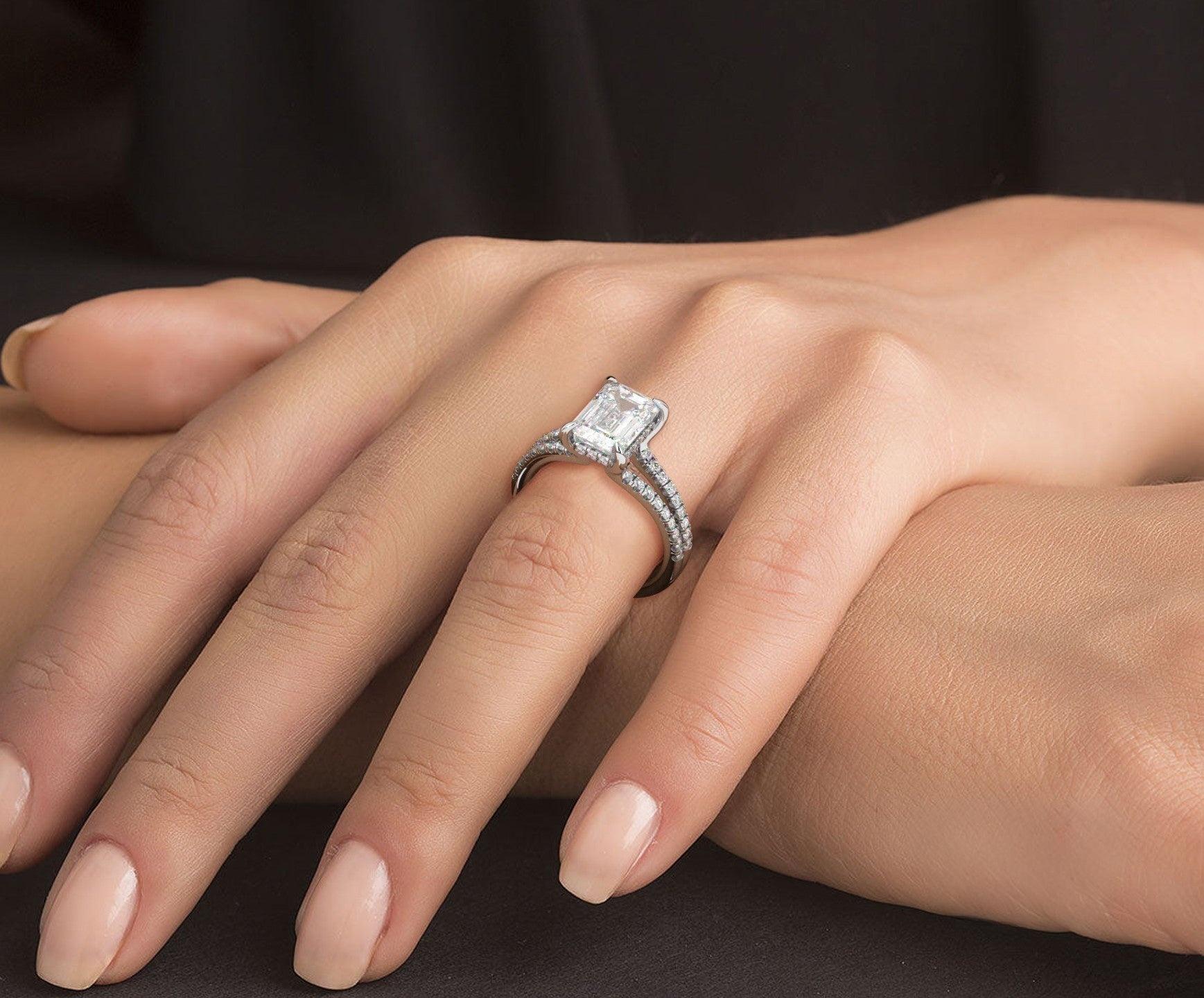 2 Carat Emerald Cut Split Shank Pave Diamond Engagement Ring - Mr. Alex Jewelry