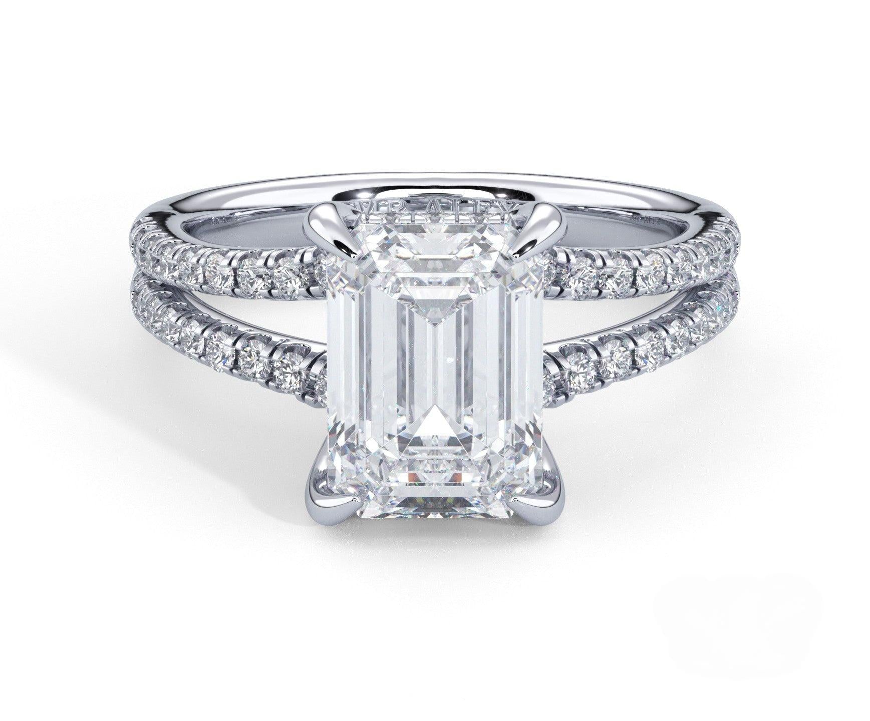 2 Carat Emerald Cut Split Shank Pave Diamond Engagement Ring - Mr. Alex Jewelry
