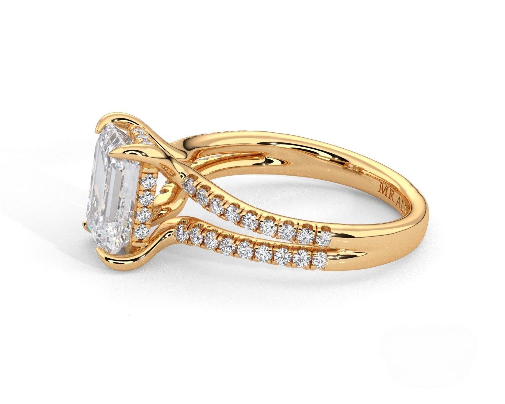 2 Carat Emerald Cut Split Shank Pave Diamond Engagement Ring - Mr. Alex Jewelry