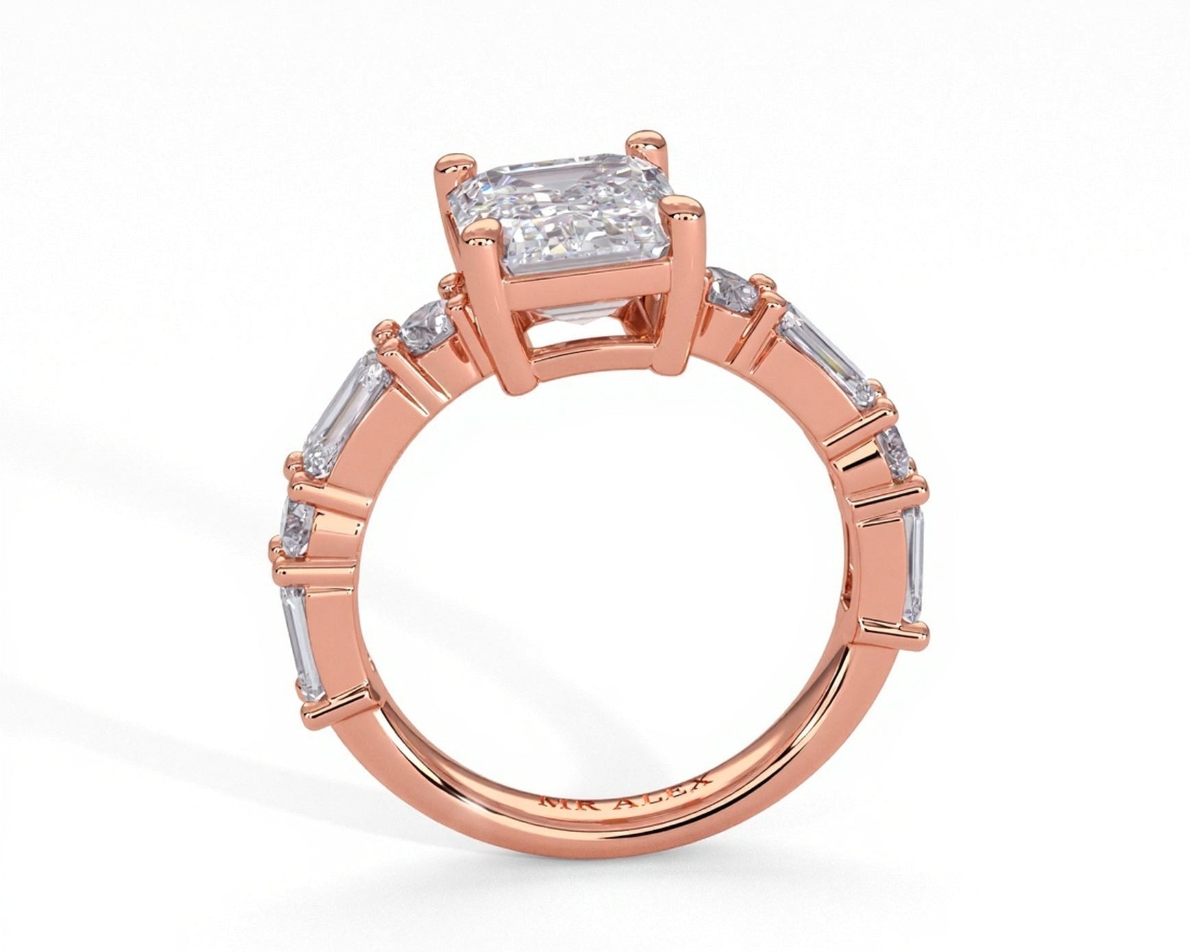 2 Carat Emerald Cut Straight Shank Alternating Round & Emerald - Mr. Alex Jewelry