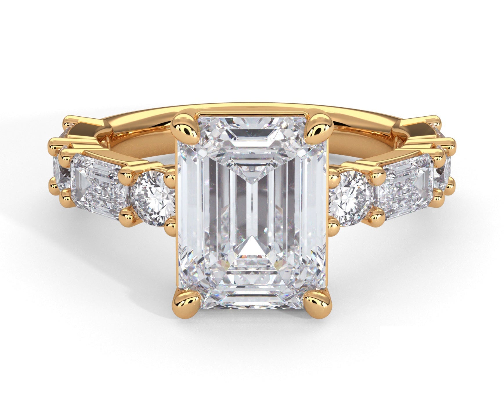 2 Carat Emerald Cut Straight Shank Alternating Round & Emerald - Mr. Alex Jewelry