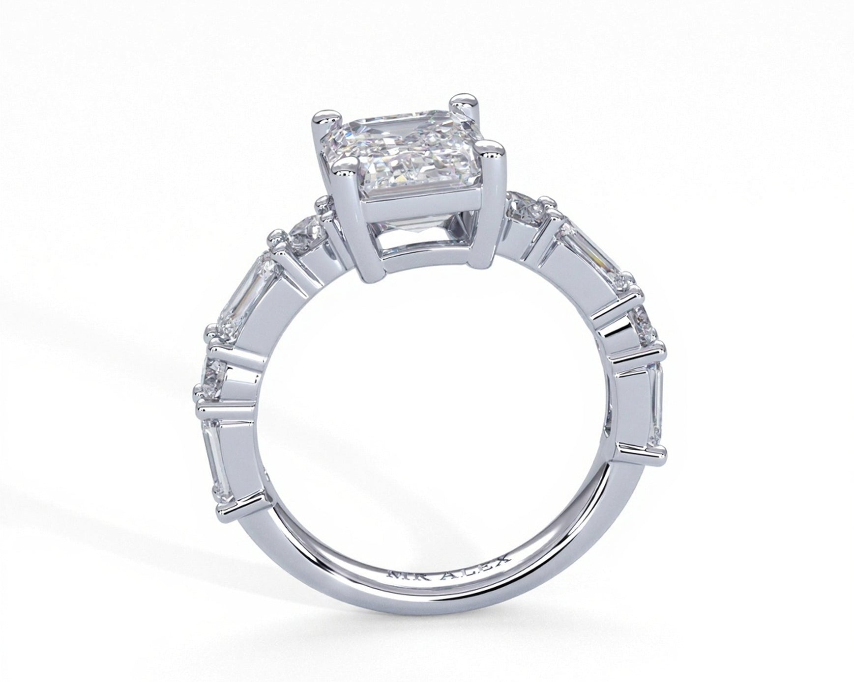 2 Carat Emerald Cut Straight Shank Alternating Round & Emerald - Mr. Alex Jewelry