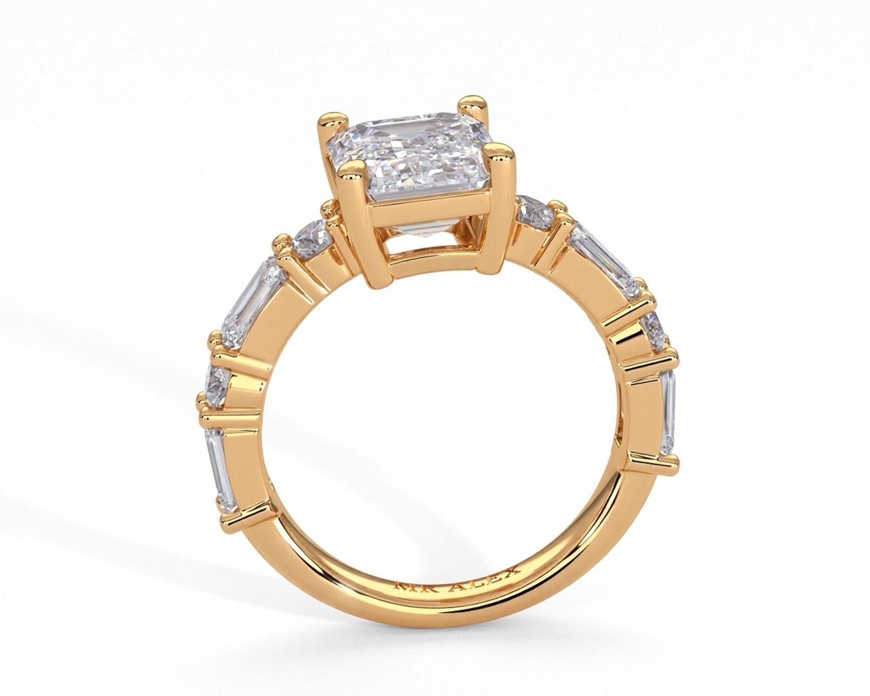 2 Carat Emerald Cut Straight Shank Alternating Round & Emerald - Mr. Alex Jewelry